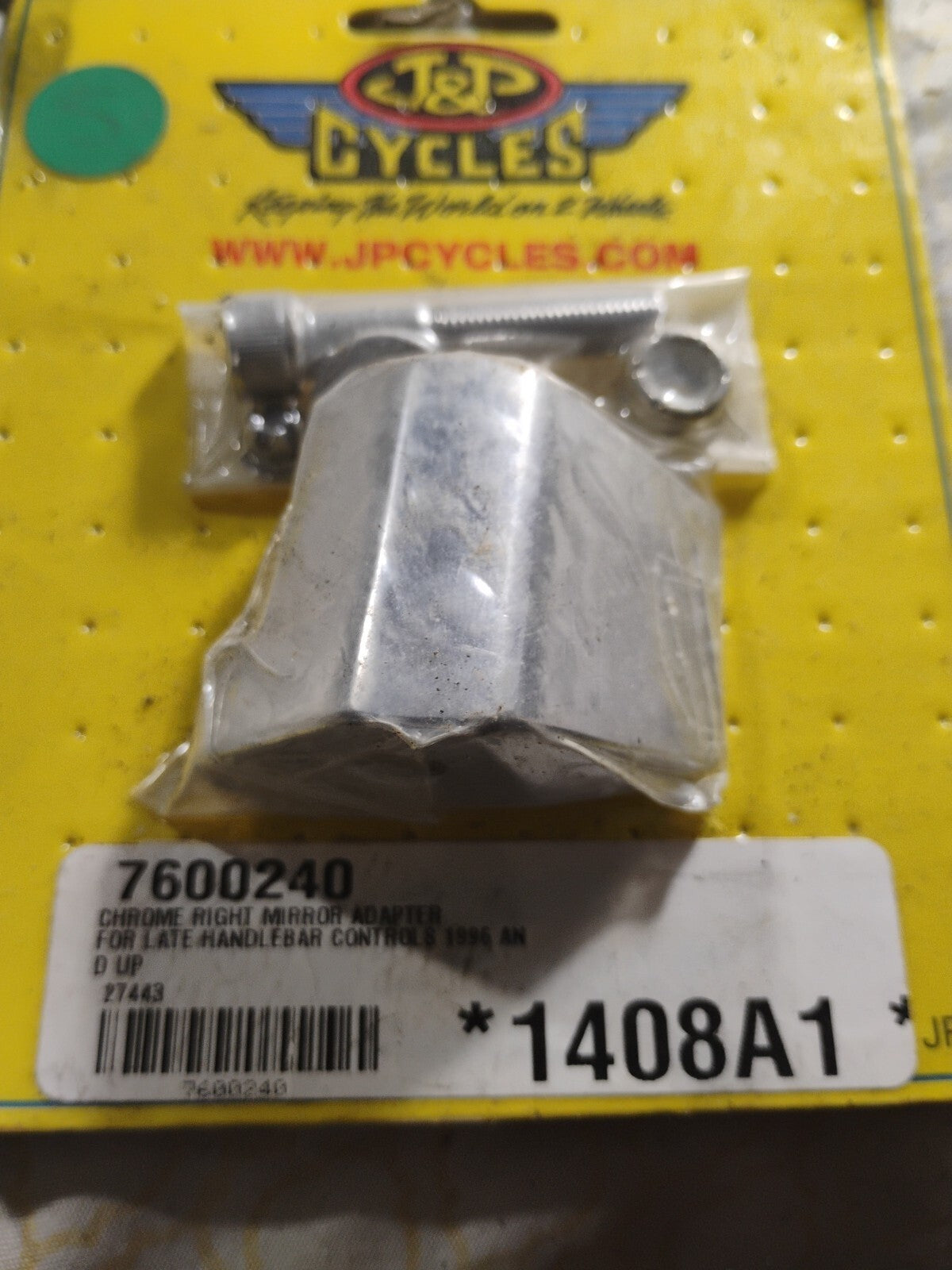 Mirror adapter chrome Harley Davidson R Side J&P Cycles Nos 7600240 1408a1