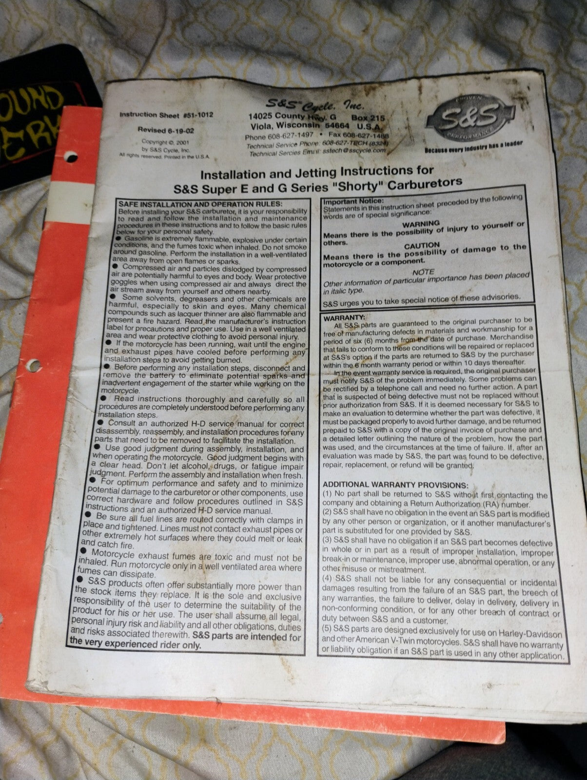 S&S Super Eng Series Shorty Carburetor Instructions For Jetting And Set Up
