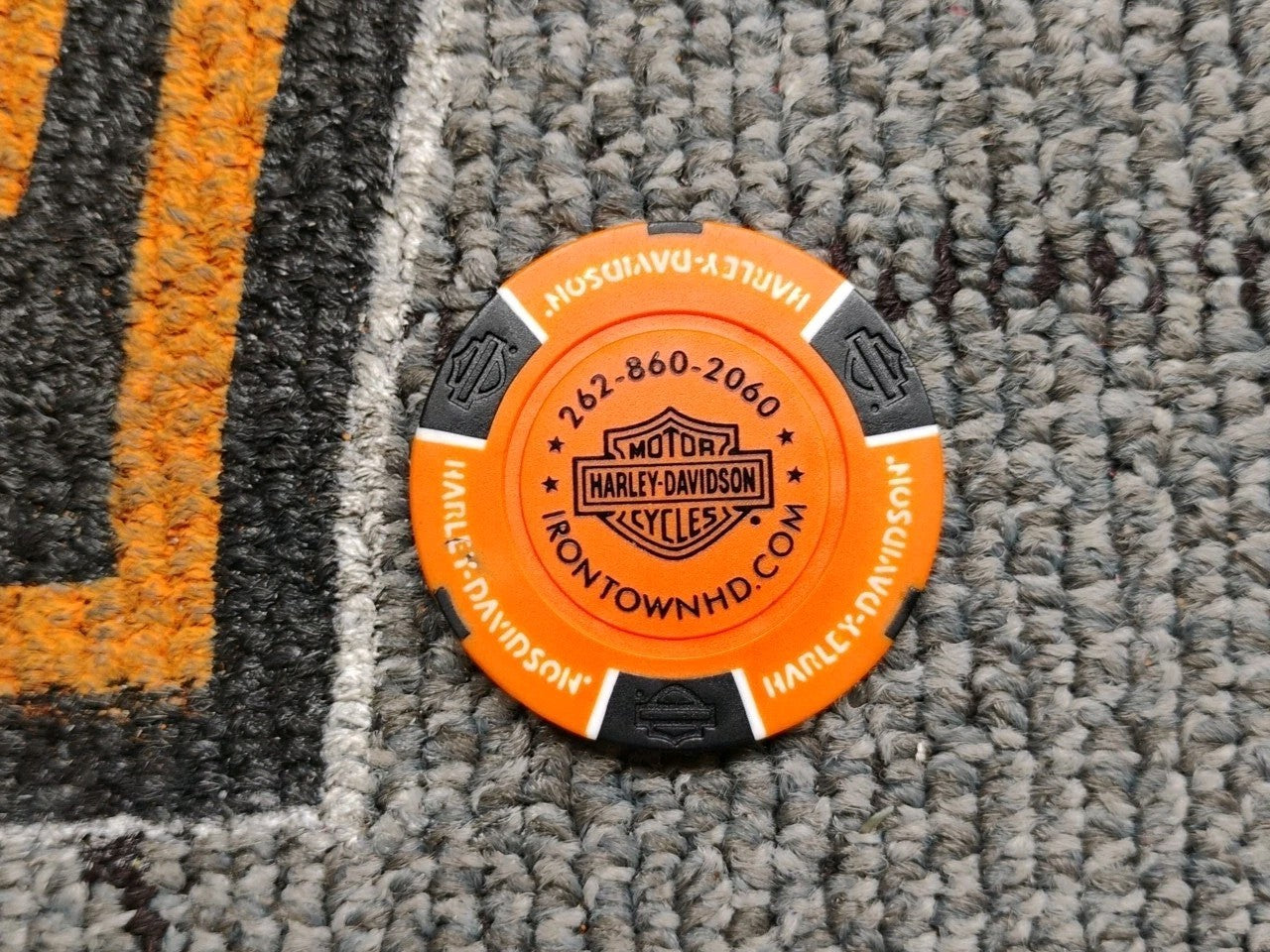 Harley Davidson Iron Town New Berlin, WI (Orange and Black)Poker Chip