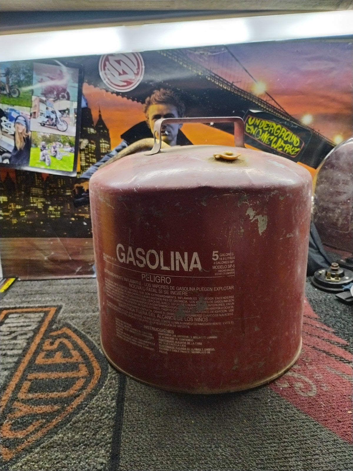 Vtg Eagle Galvonized Gasoline Can 5 Gallon Model SP 5 Red Metal With Spout