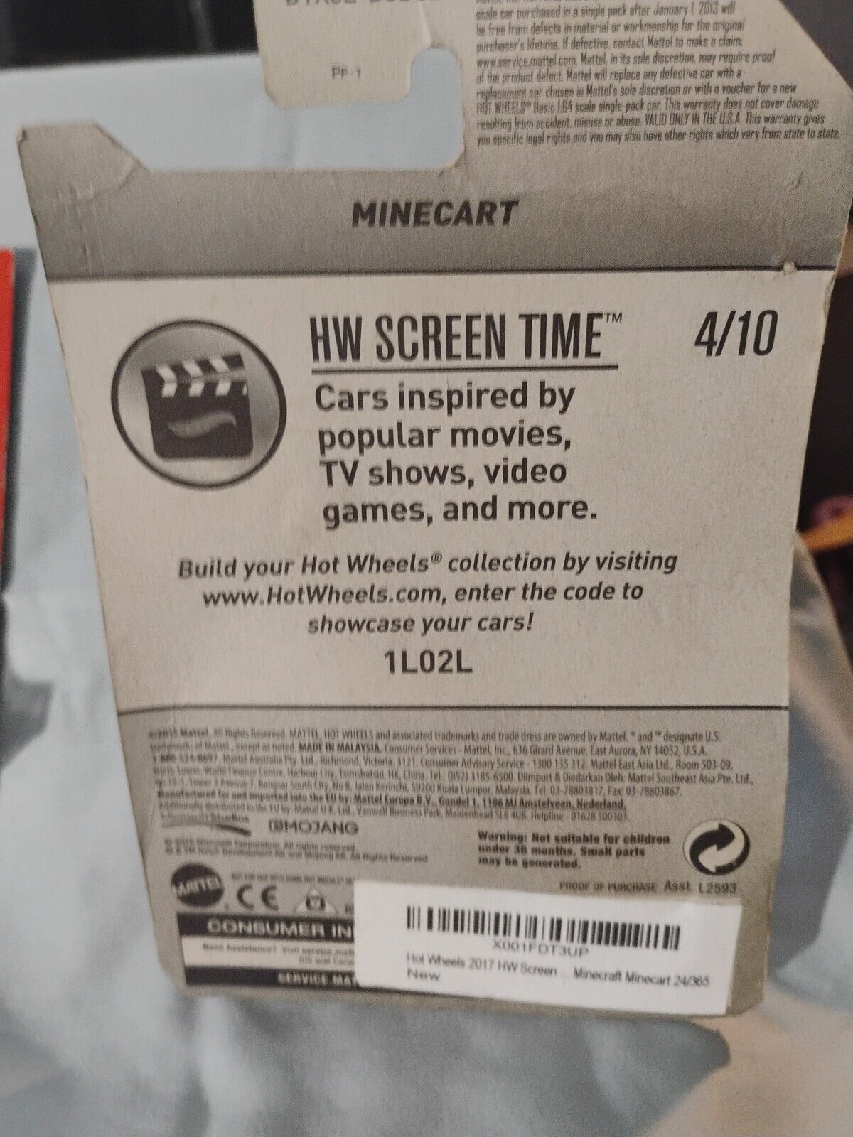 2017 Hot Wheels #24 MINECRAFT HW Screen Time 4/10 MINECART Gray w/Black OH5 Sp