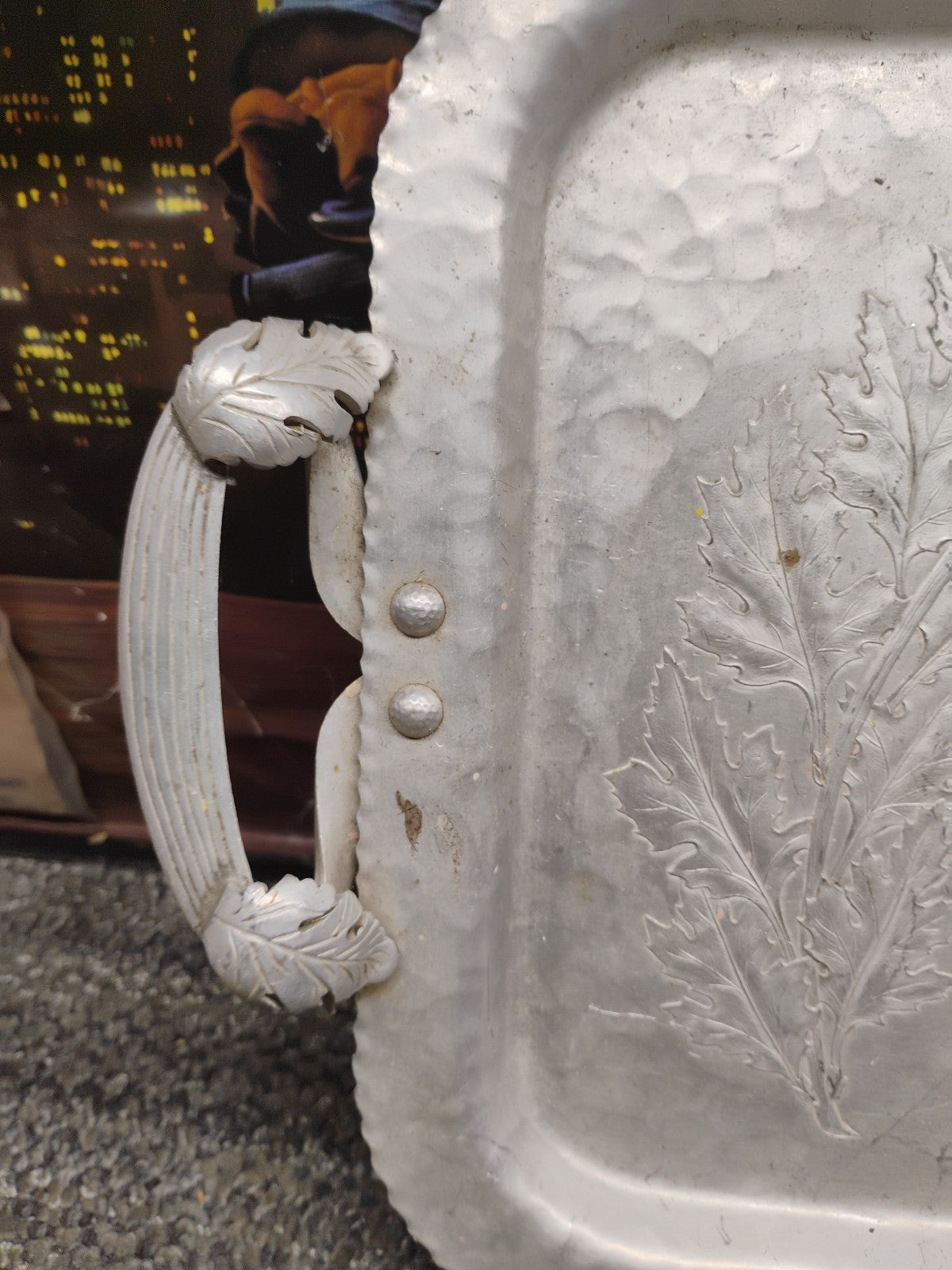 Trade Continental Hammered Aluminum Tray Rose Hand Wrought 523