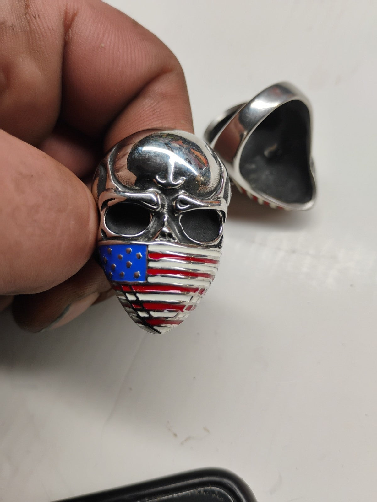 Mens Large American Biker Skull Flag Mask Ring Stainless Steel Size 7-15 16 Gift
