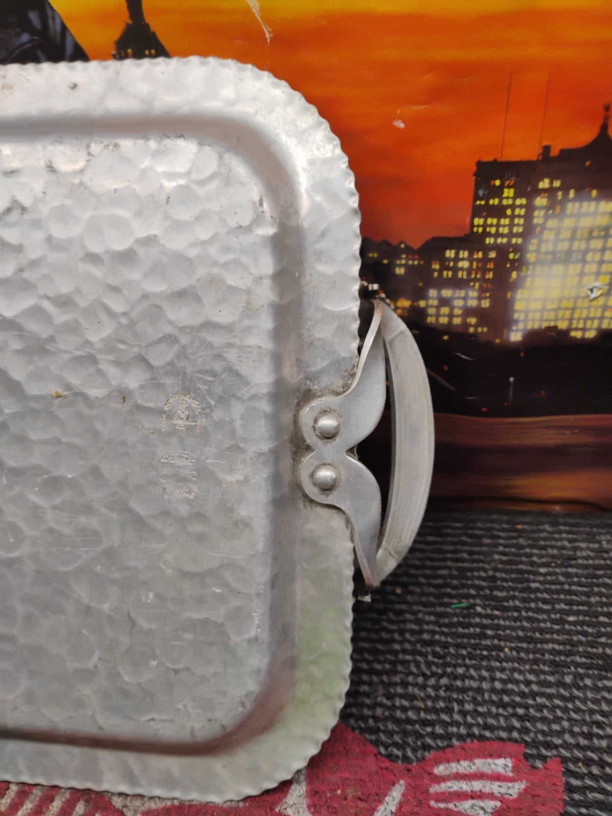 Trade Continental Hammered Aluminum Tray Rose Hand Wrought 523