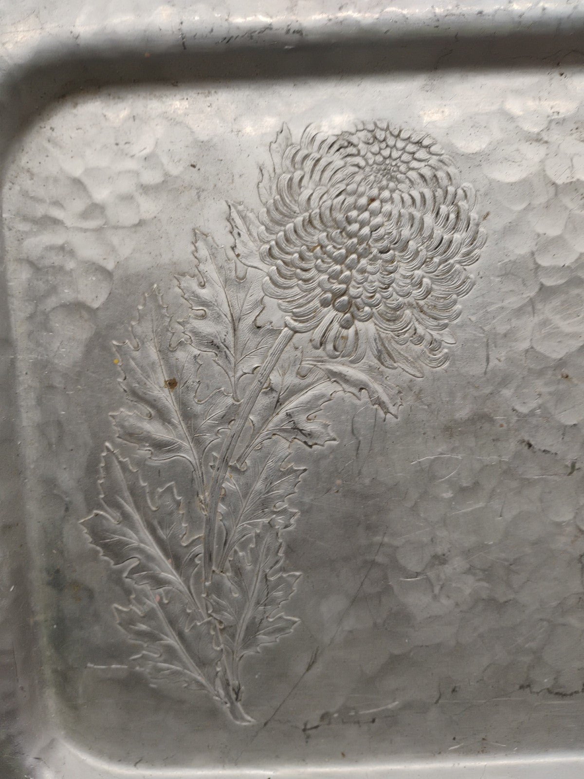 Trade Continental Hammered Aluminum Tray Rose Hand Wrought 523
