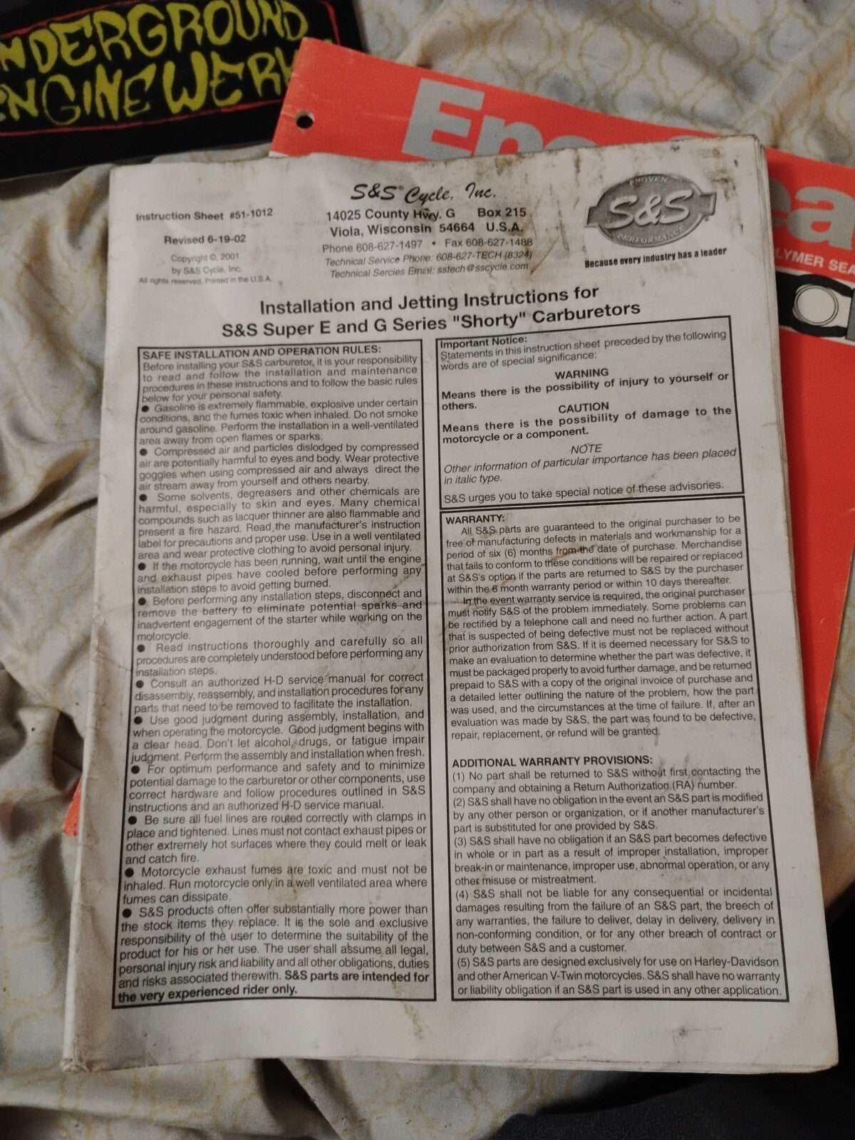 S&S Super Eng Series Shorty Carburetor Instructions For Jetting And Set Up
