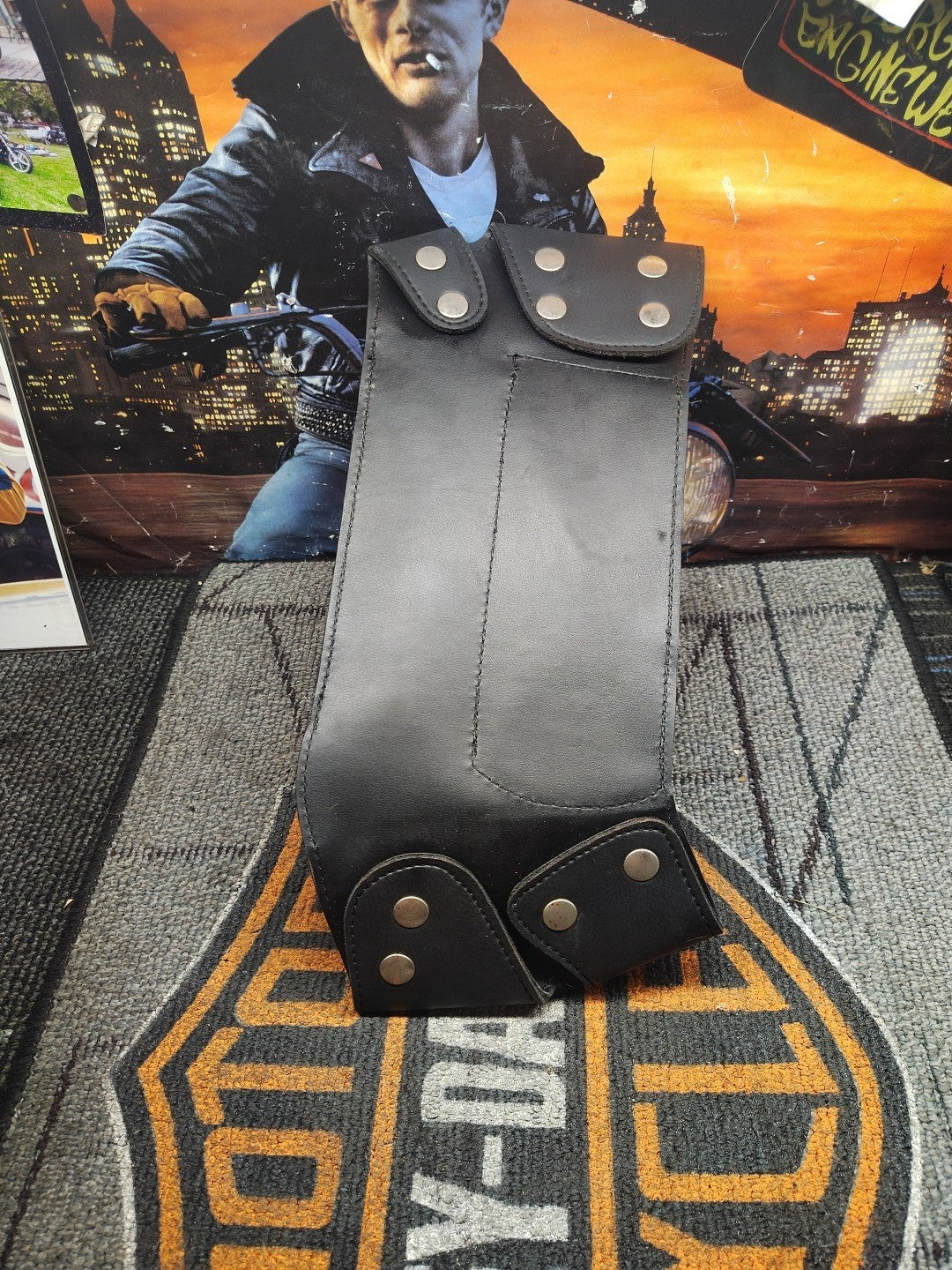 Harley nice OEM left saddlebag guard rail storage case water bottle holder