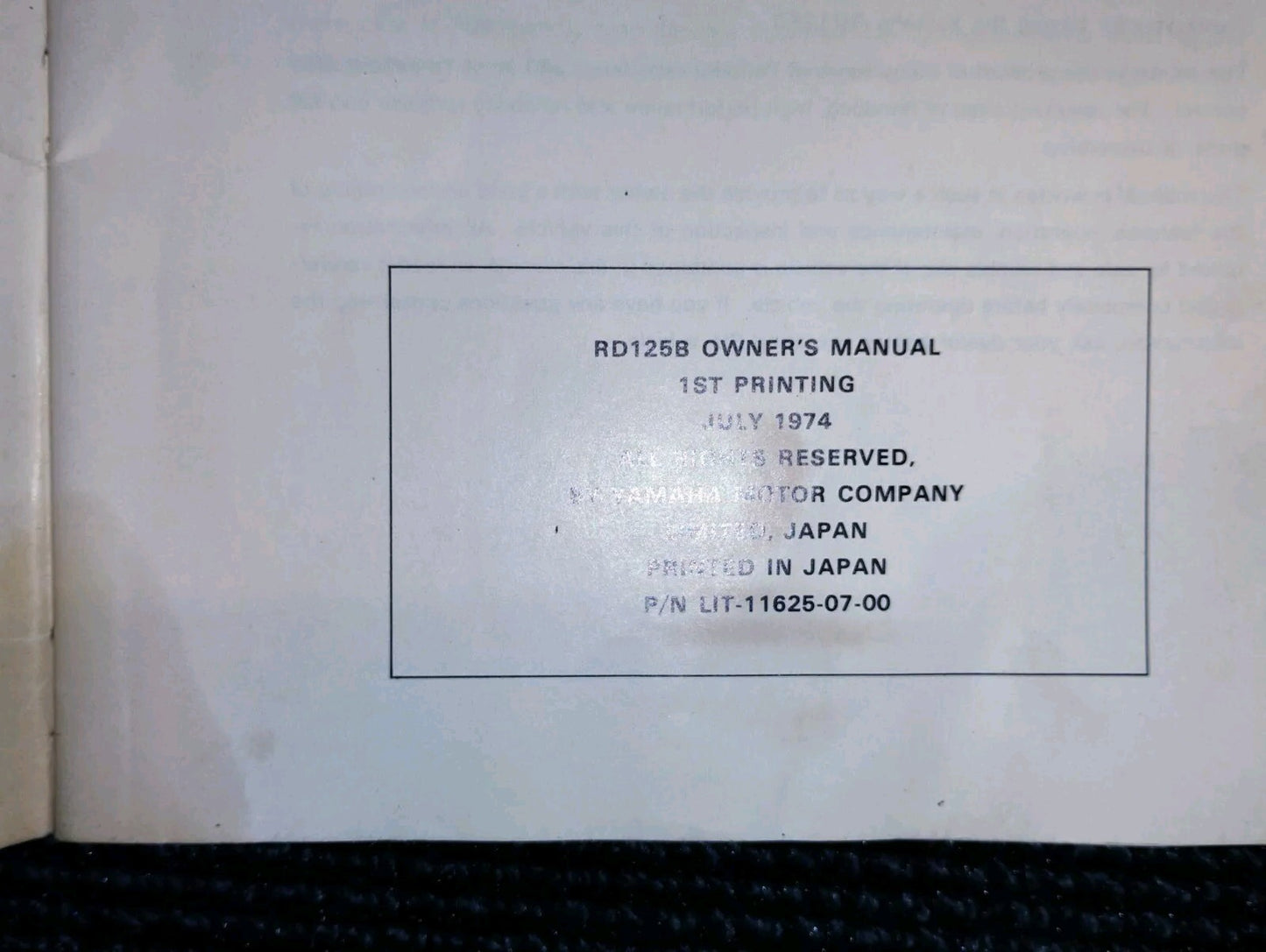 1974 YAMAHA Supplementary Service Manual RD125B Owners Manual & Tool Set