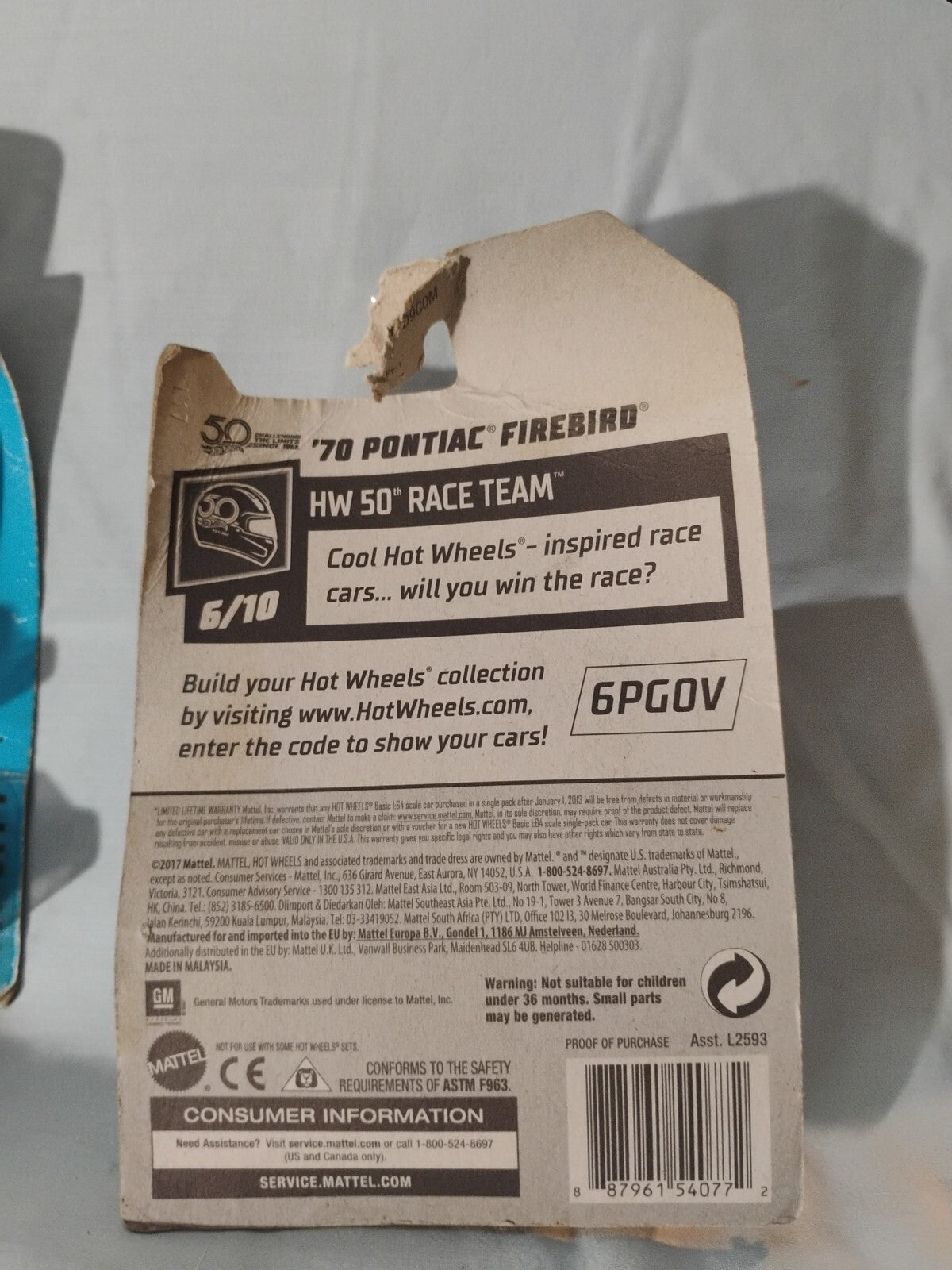 HOT WHEELS 50 YEARS 1970 PONTIAC FIREBIRD #288/365 HW 50 RACE TEAM 6/10 *VHTF*