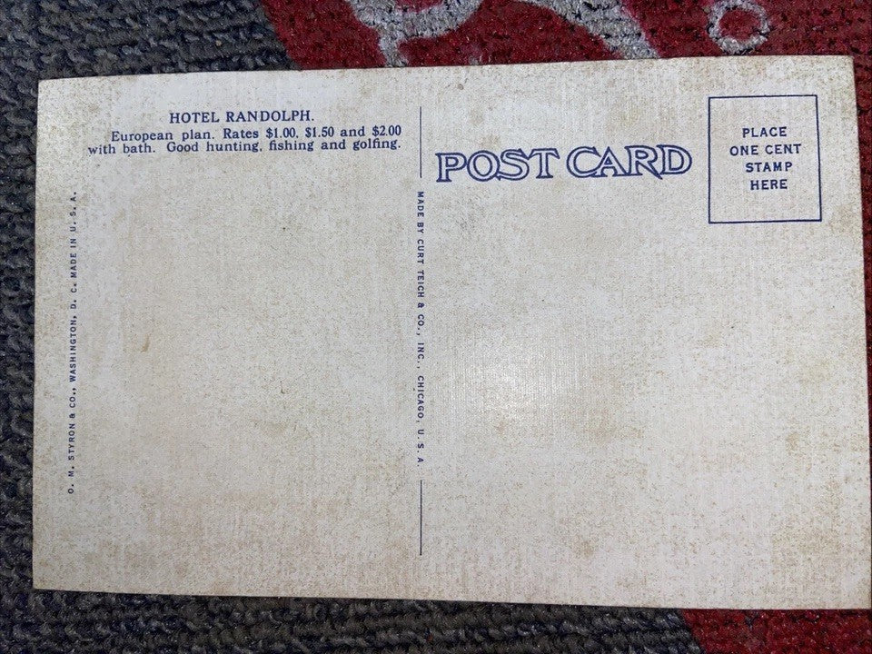Vintag 1930s Hotel Randolph W Virginia Landmark Postcard