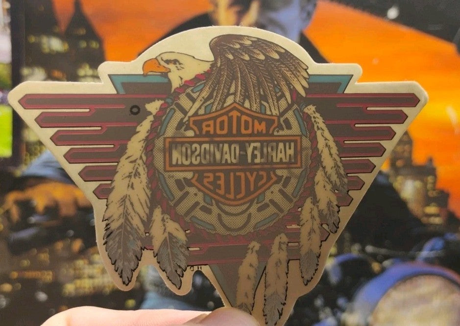 VINTAGE HARLEY DAVIDSON MOTORCYCLE DREAMCATCHER FEATHERS EAGLE  Decal Sticker 