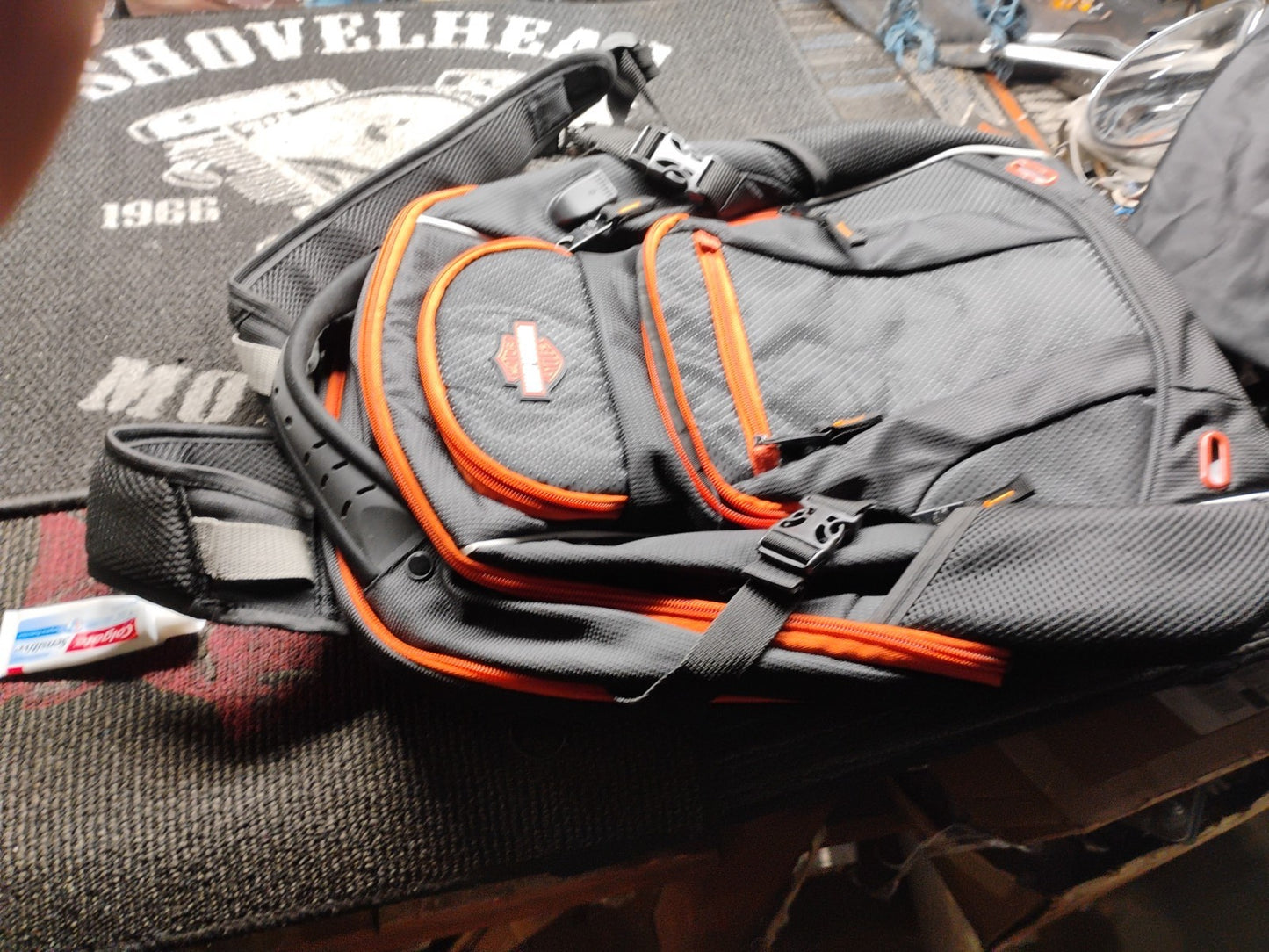 Harley-Davidson Backpack Gray Black Orange Bar & Shield Travel Laptop Motorcycle