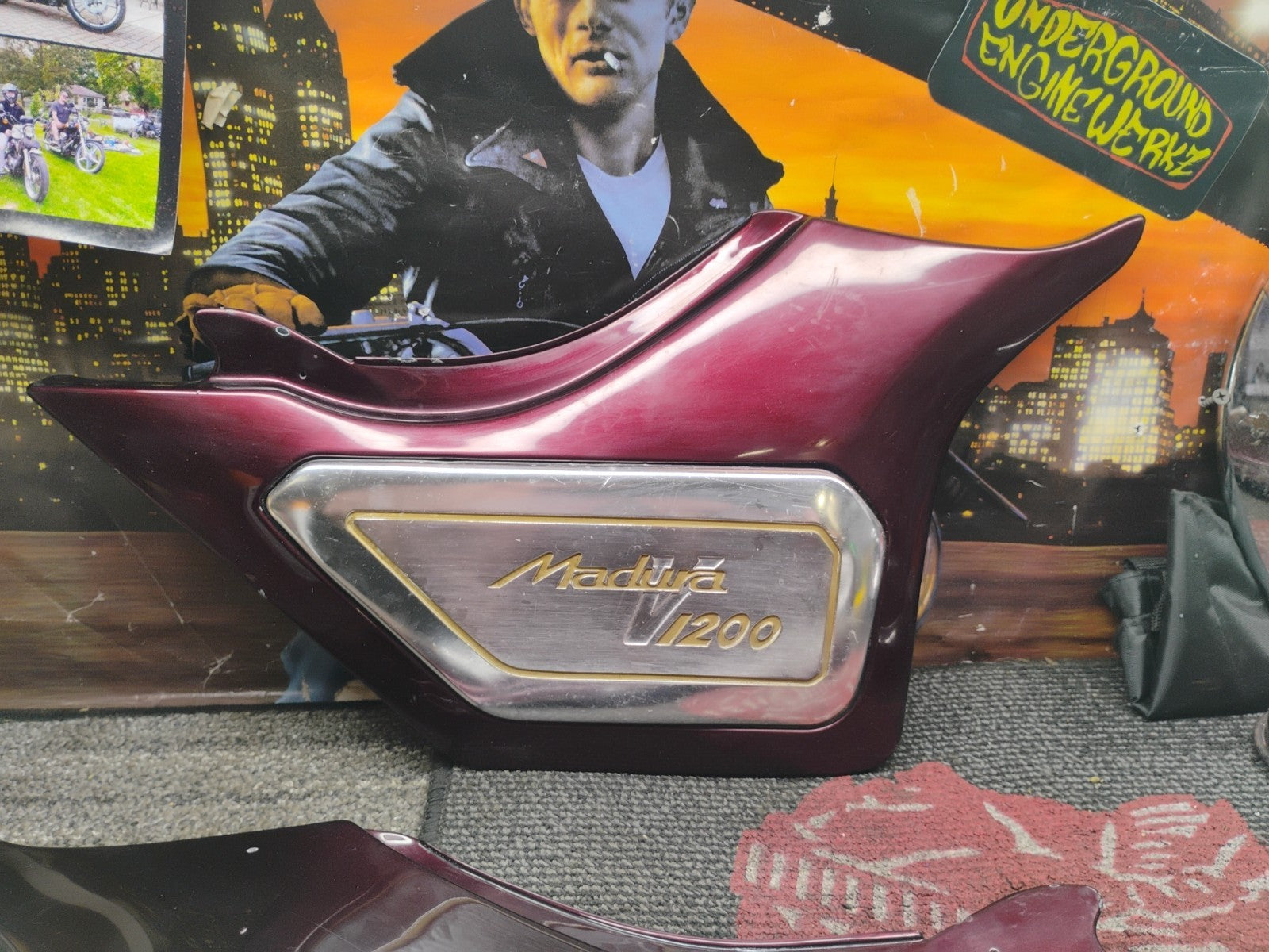  1985-86 SUZUKI MADURA GV1200 RIGHT & LEFT SIDE FRAME COVERS MAROON 