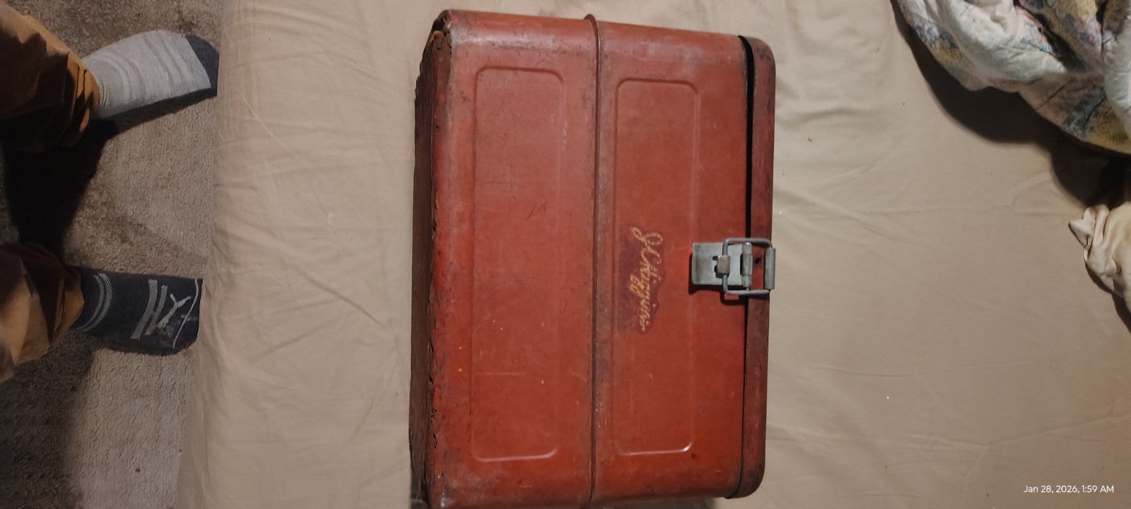 1950s JC Higgins Red Metal Ice Chest Cooler Vintage Sears Picnic / Bicycle Acces