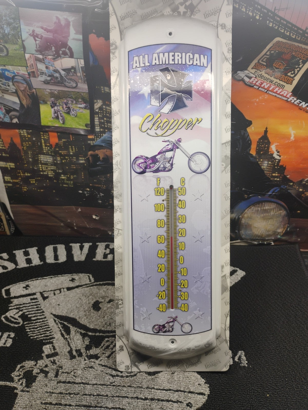 17" All American Chopper Motorcycle Iron Cross Thermometer NEW IN PACKAGE 
