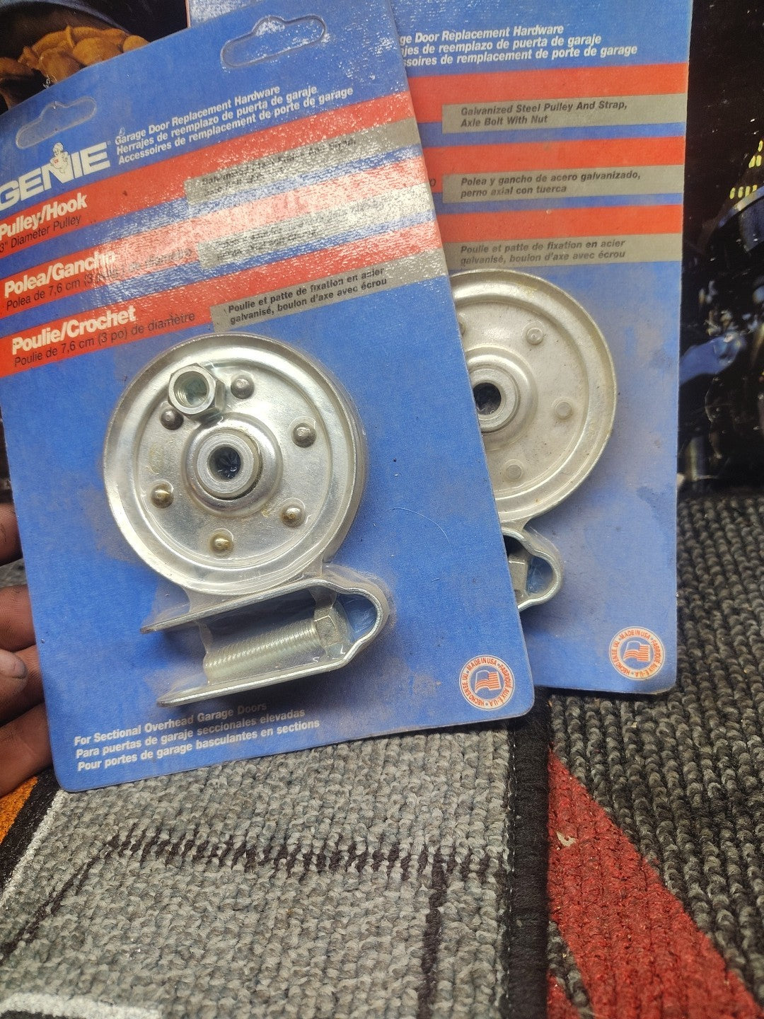 Genie 3" pulley Garage Door Pulley/Hook galvanized steel pulley Strap Axle bolt