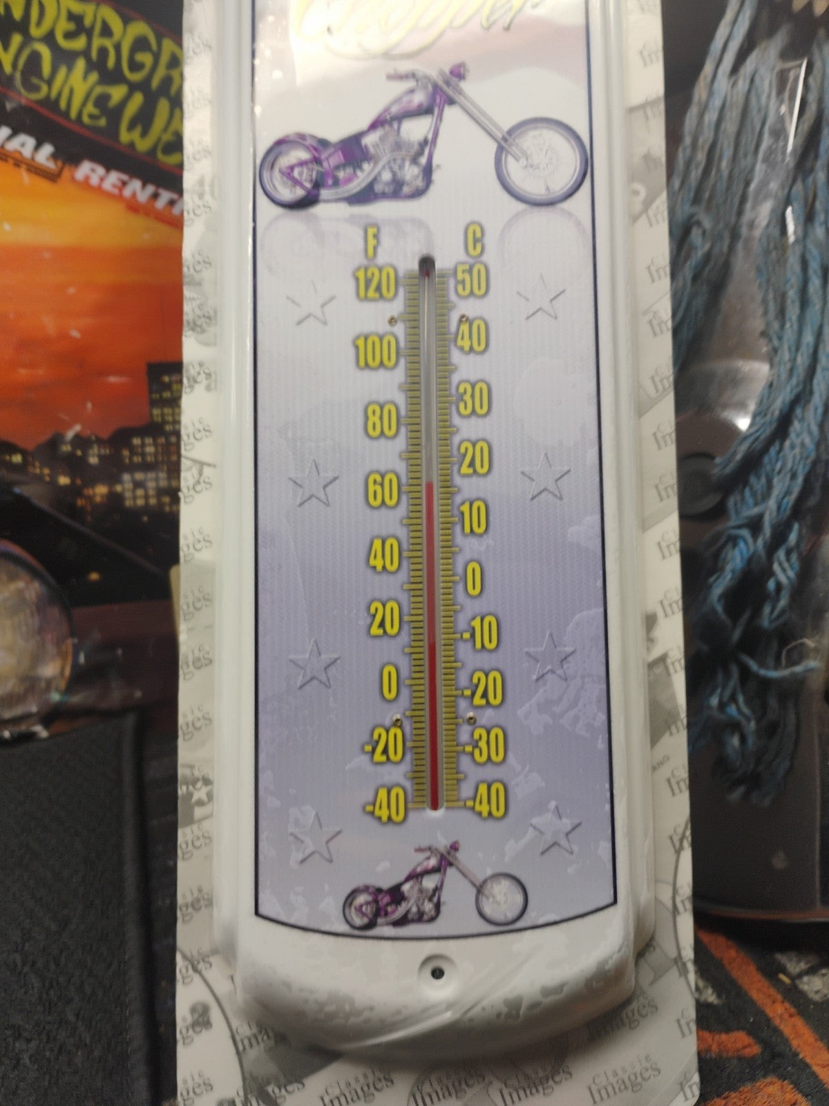 17" All American Chopper Motorcycle Iron Cross Thermometer NEW IN PACKAGE 