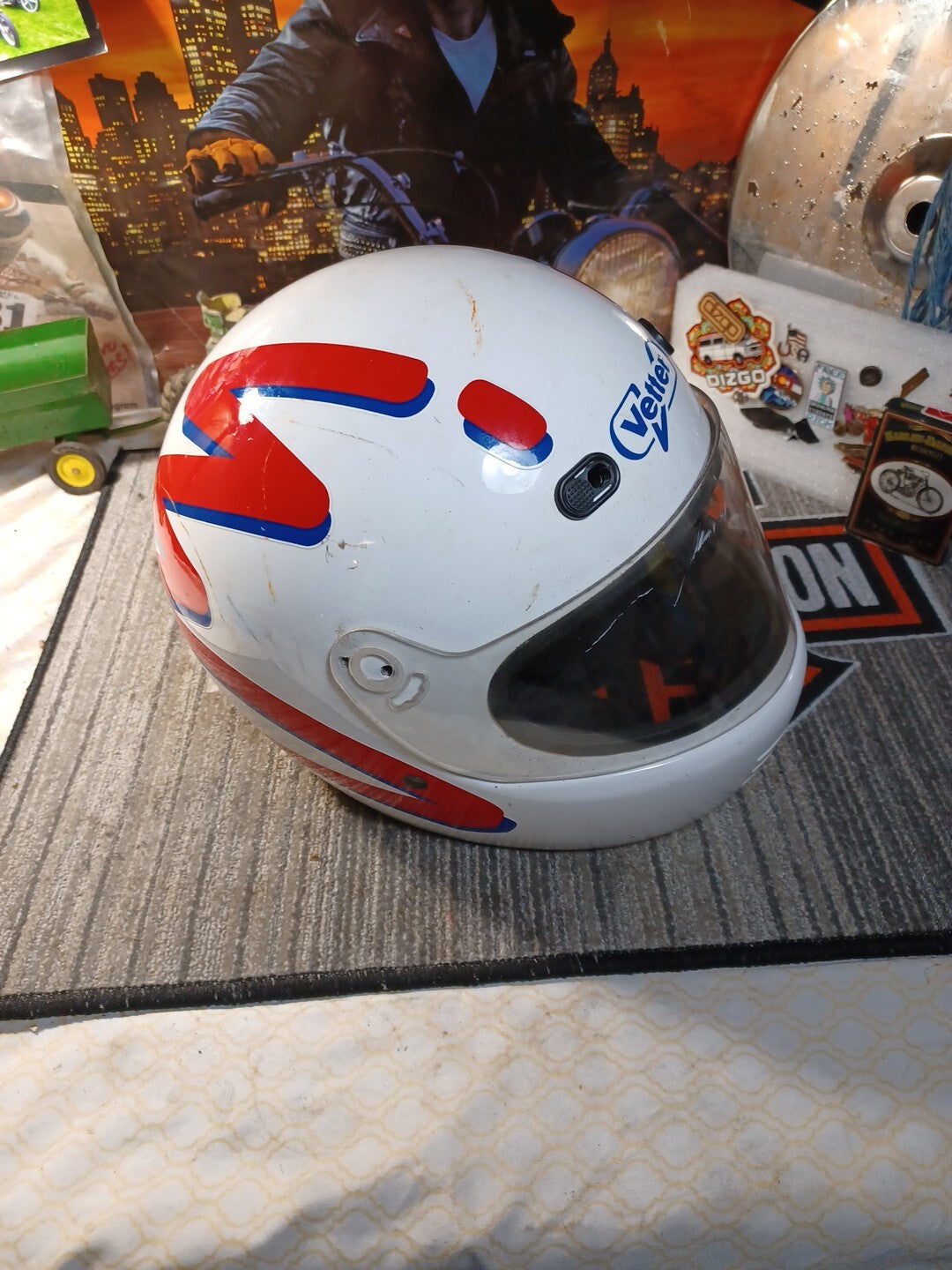 Vintage 1990s VETTER Motorcycle Helmet Red White Blue Box Manual Snell Bell Dot