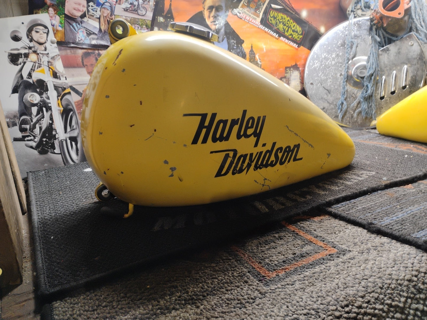 Harley-Davidson Peanut Gas Fuel Tank Yellow Black Script Logo OEM
