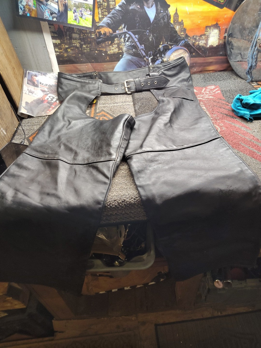 USA Old Skool Universal Rider Men's Leather Motorcycle Chaps Xl 