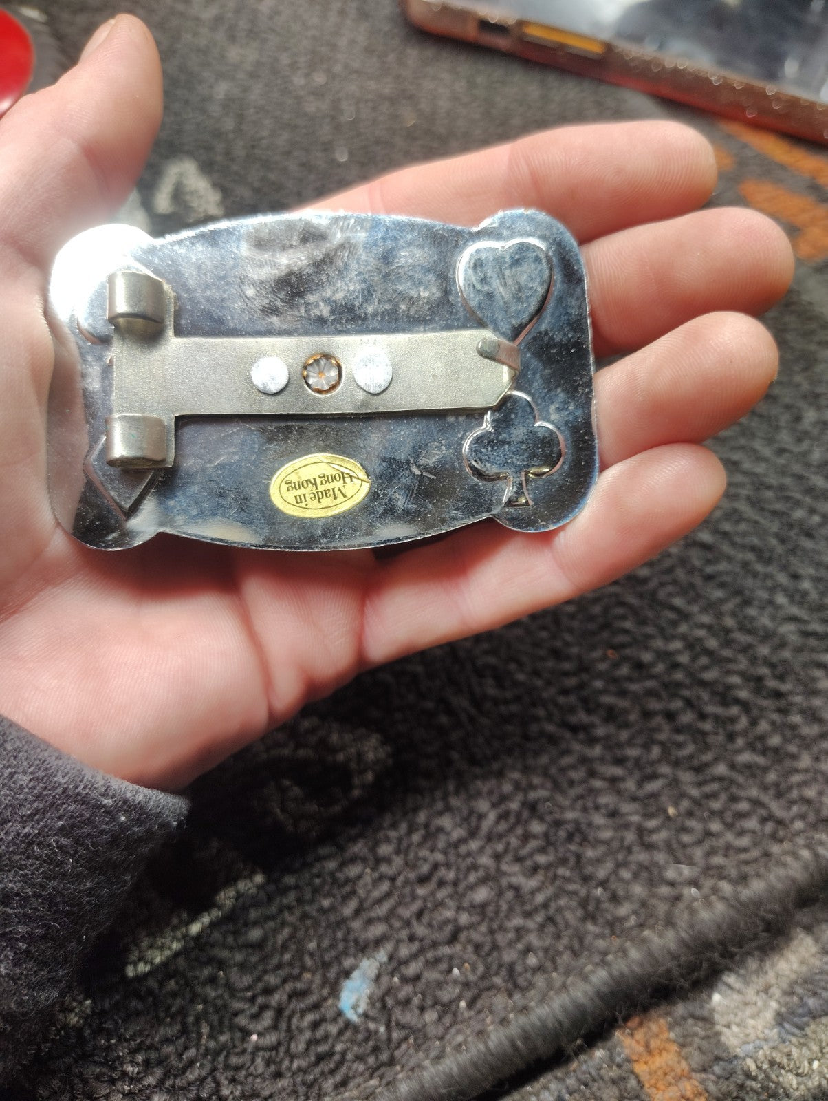 Vintage Playing Card Belt Buckle Eagle Hearts Clubs Spades Diamonds