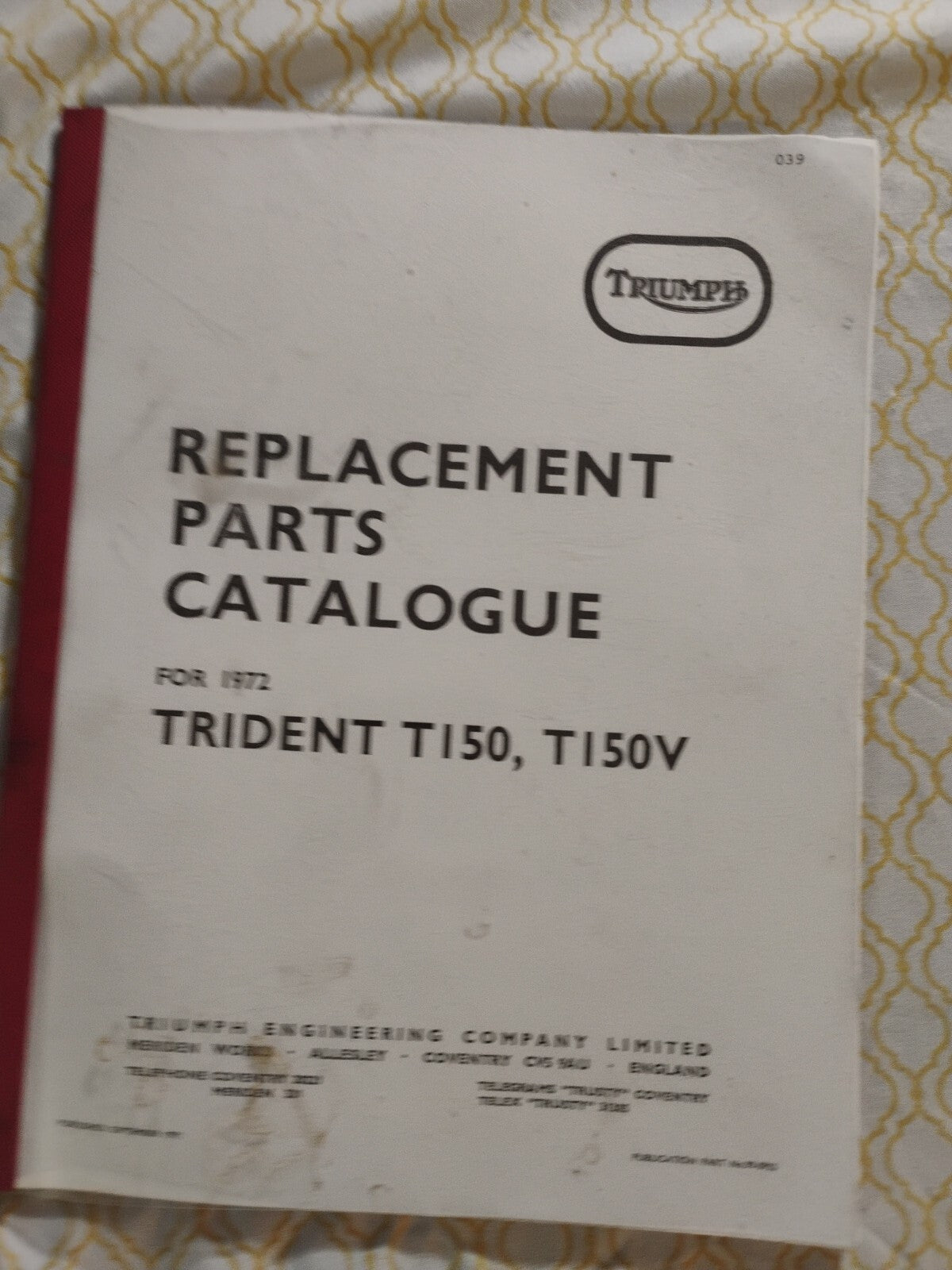 Triumph Parts Manual Book 1972 Trident T150 & Trident T150V