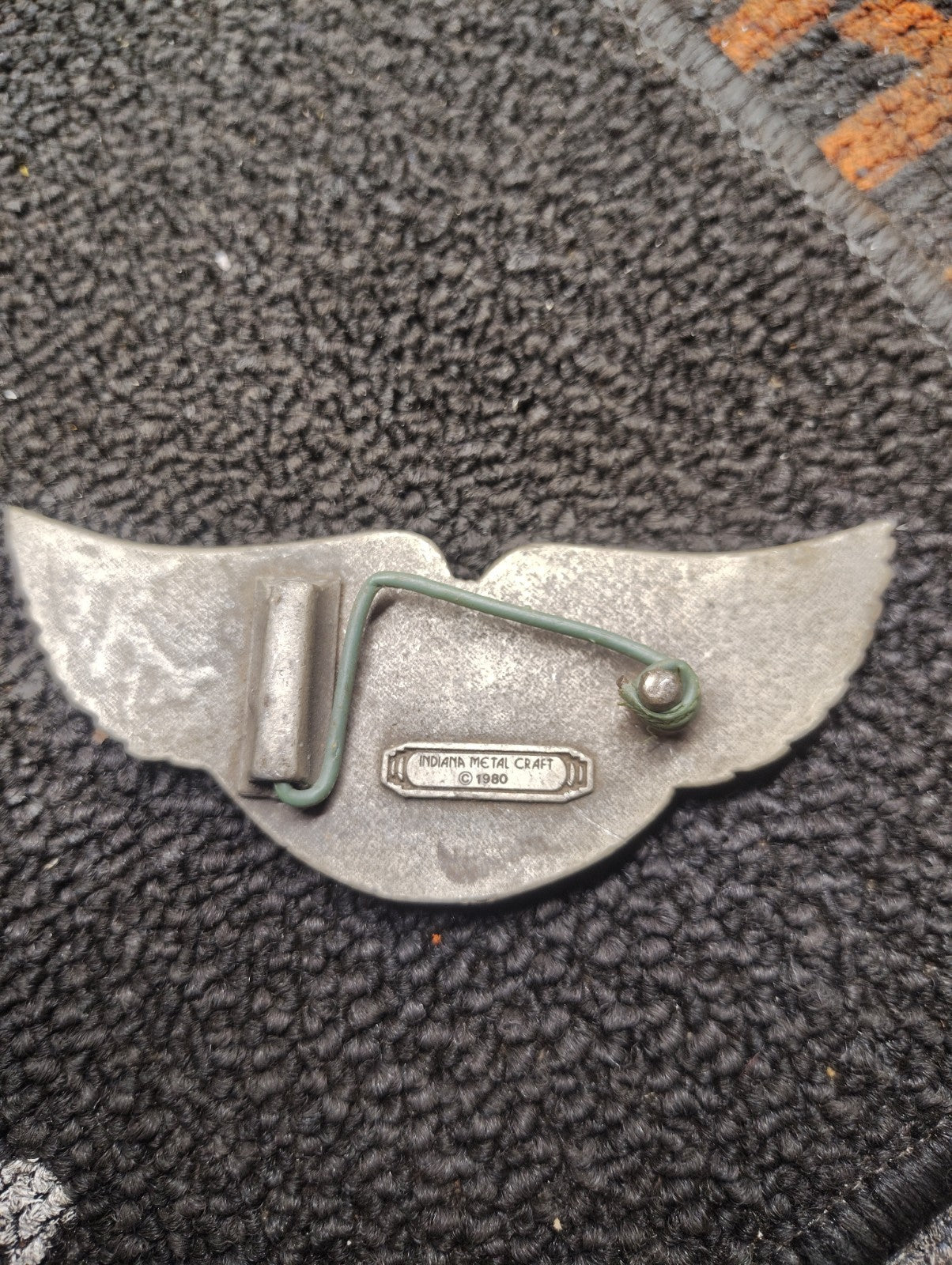 Vintage Indiana Metal Craft Flying Eagle Belt Buckle Pewter Tone USA