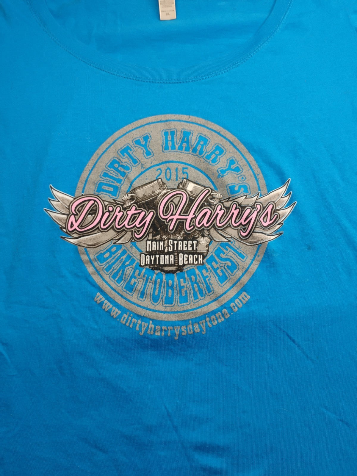 Women's XL Dirty Harry's Biketoberfest 2015 Daytona Beach Florida T-Shirt Blue