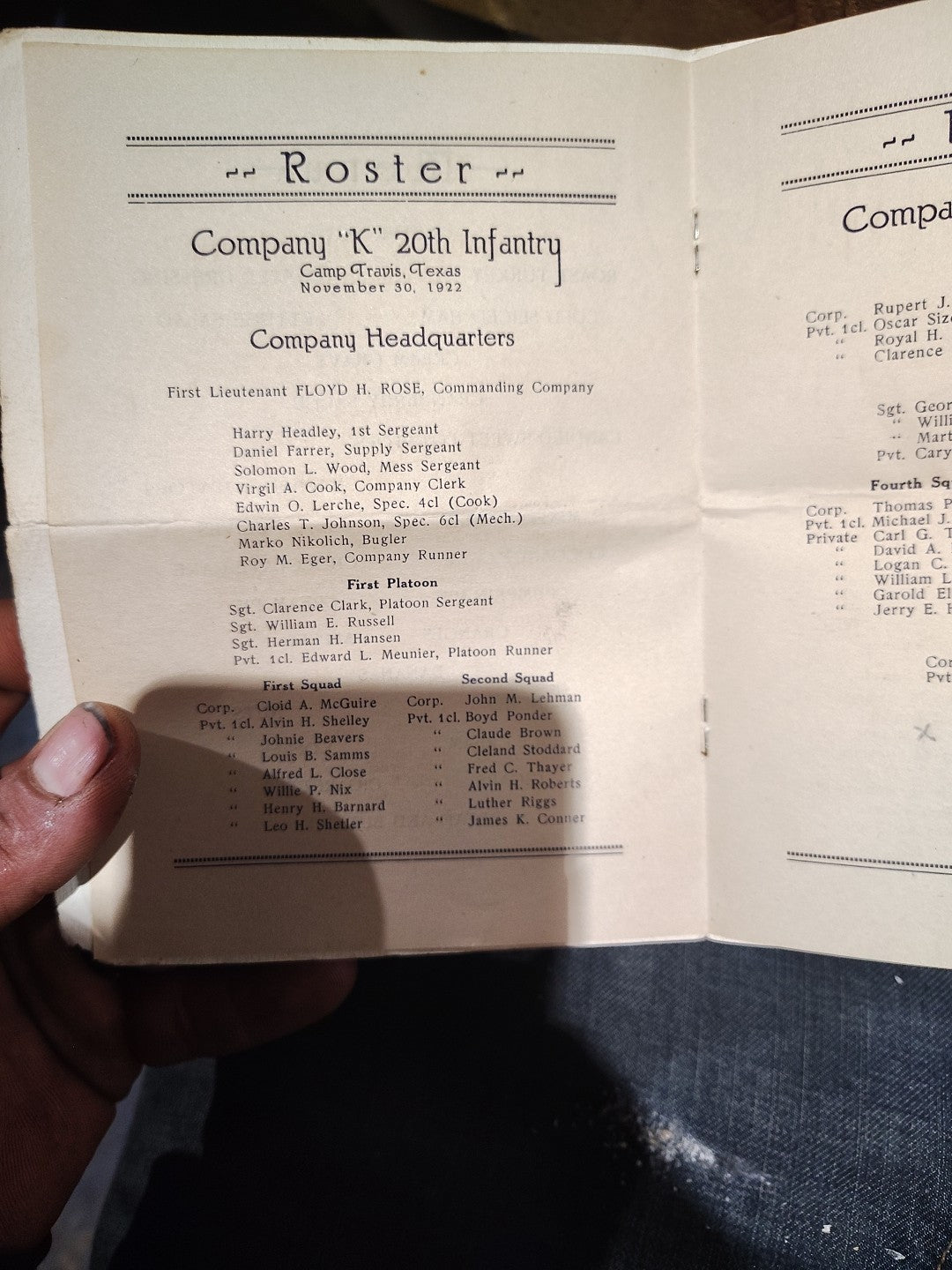 WWI 1920 Thanksgiving Menu Camp Travis Tx CoK 20th Imfant Color Flag Turkey Menu