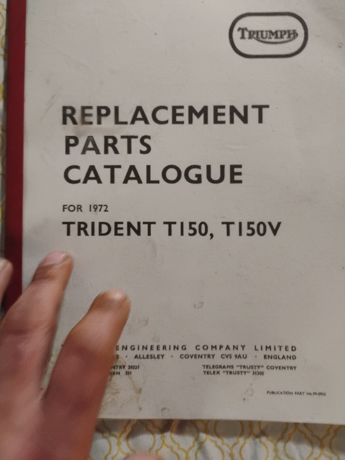 Triumph Parts Manual Book 1972 Trident T150 & Trident T150V