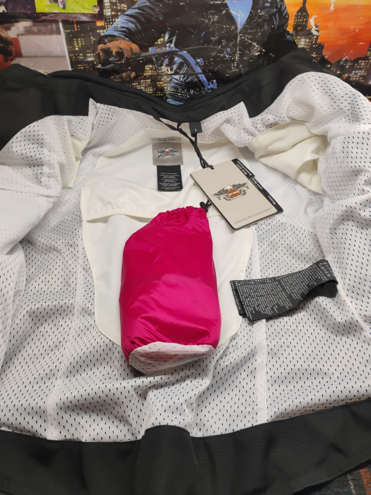 Harley-Davidson Women's Riding Jacket Rose Wing Black Pink Packable Rain Liner