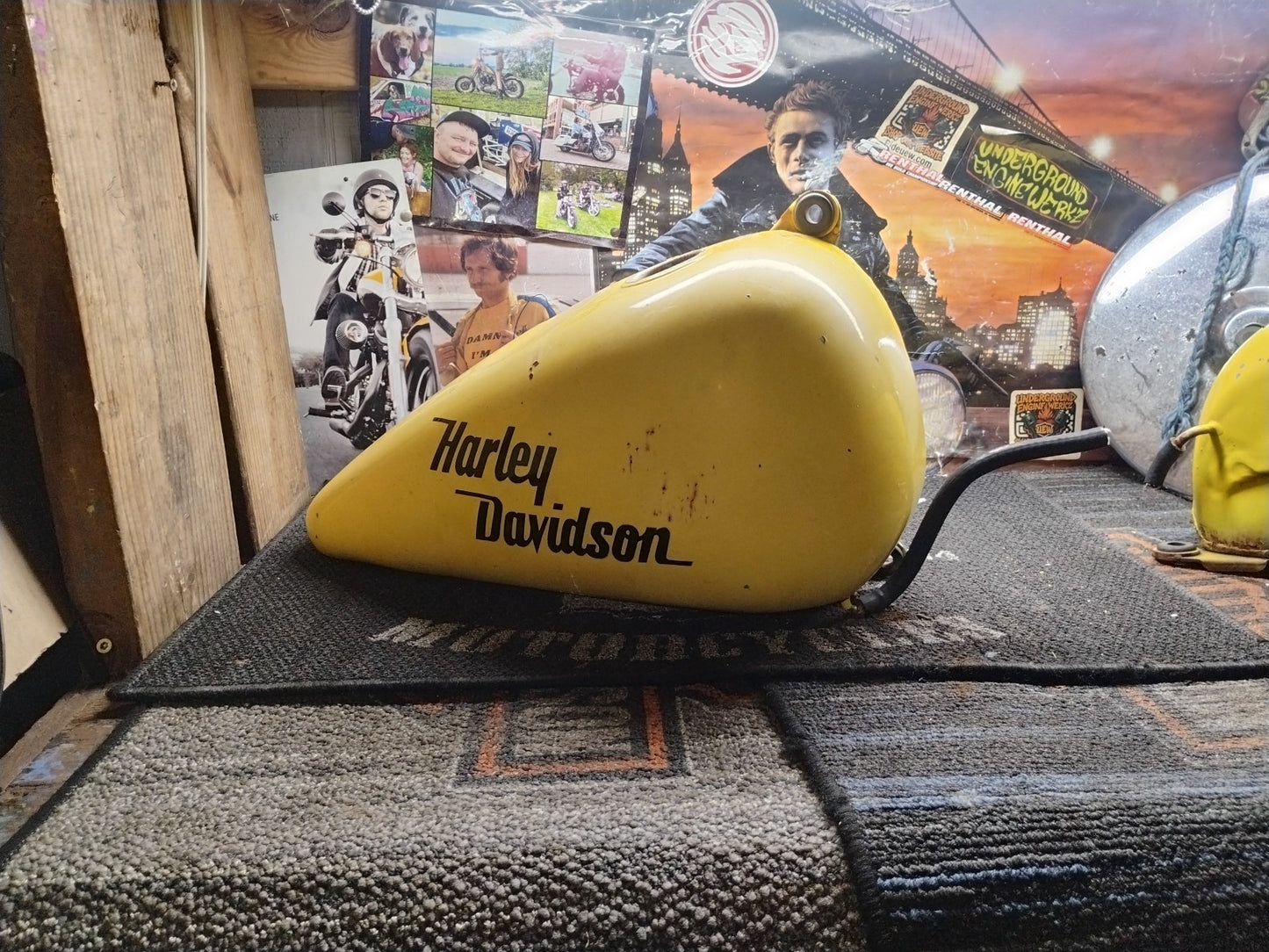 Harley-Davidson Peanut Gas Fuel Tank Yellow Black Script Logo OEM