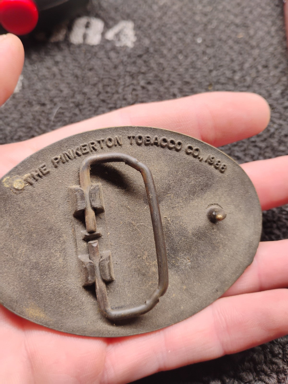 Vintage Red Man Chewing Tobacco Belt Buckle Brass Tone Advertising