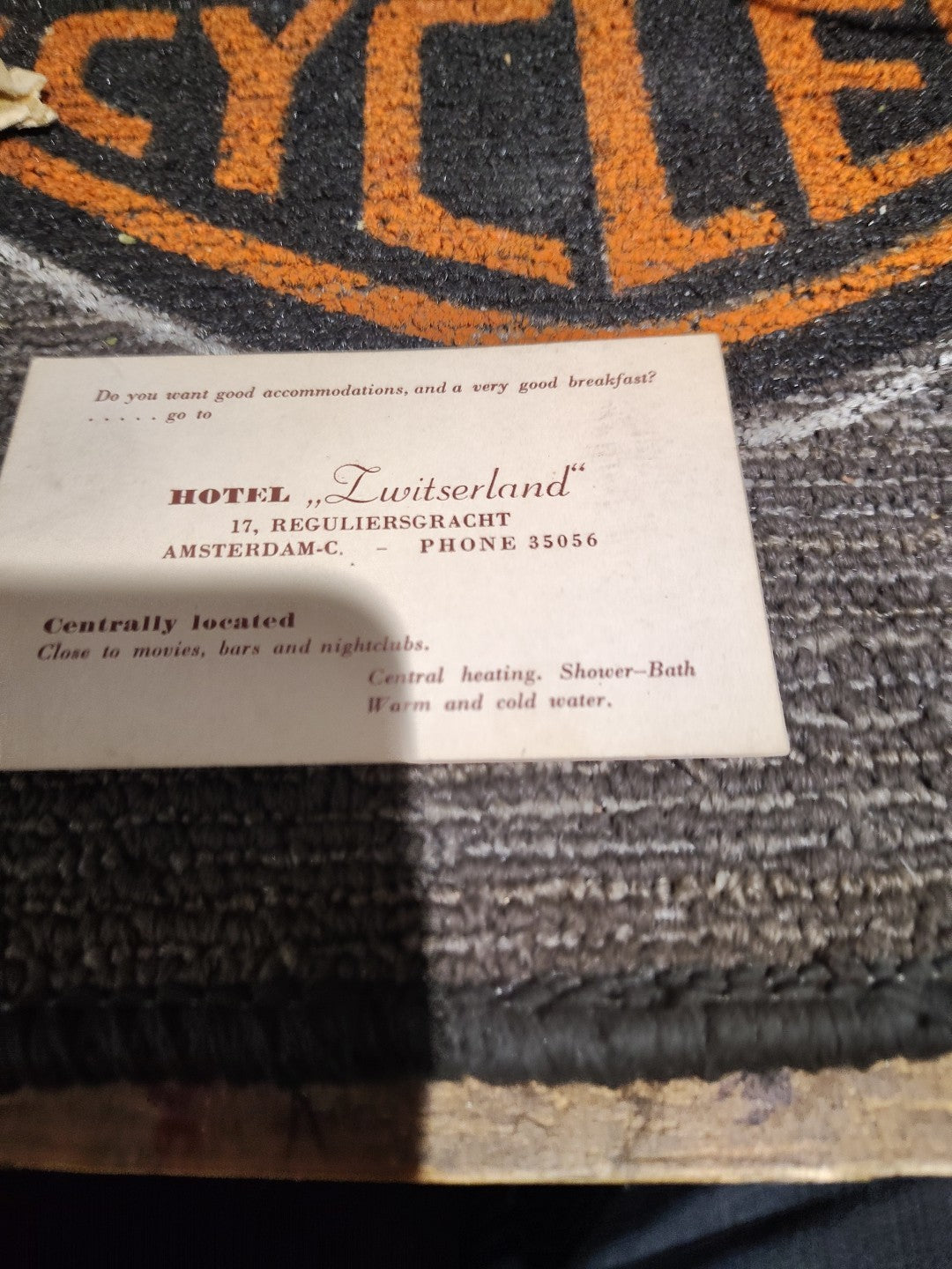 Amsterdam, Netherlands 1919 Switzerland Hotel Card Ww1  Broth Card