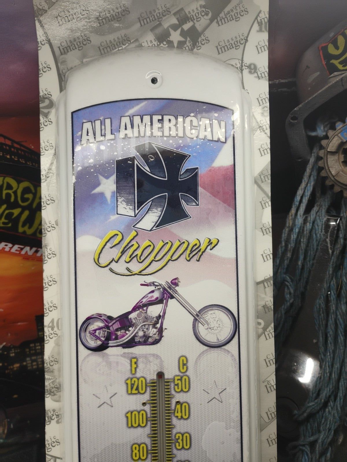 17" All American Chopper Motorcycle Iron Cross Thermometer NEW IN PACKAGE 