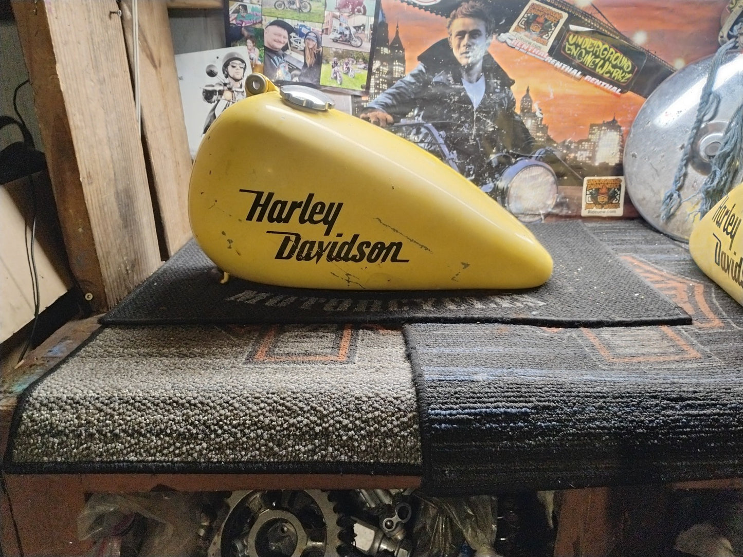 Harley-Davidson Peanut Gas Fuel Tank Yellow Black Script Logo OEM