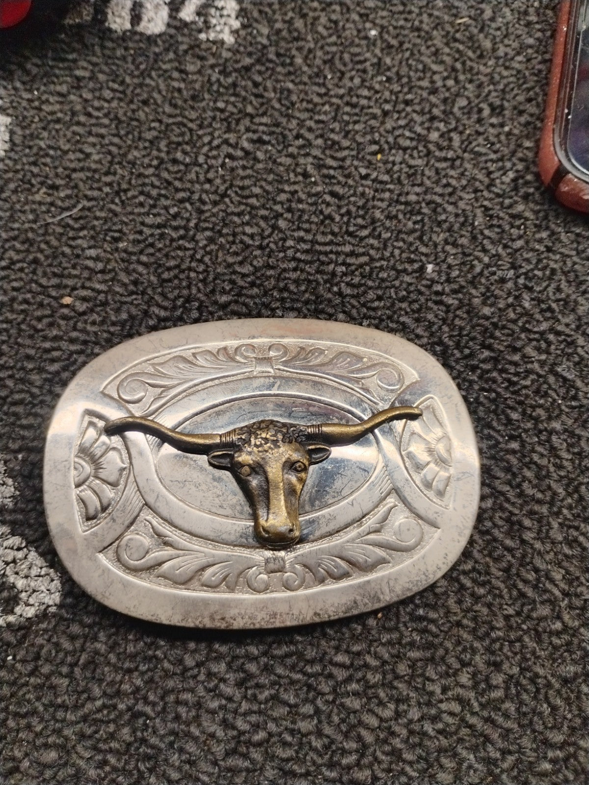 Vintage Chambers Belt Co Longhorn Steer Head Western Belt Buckle Silver Tone