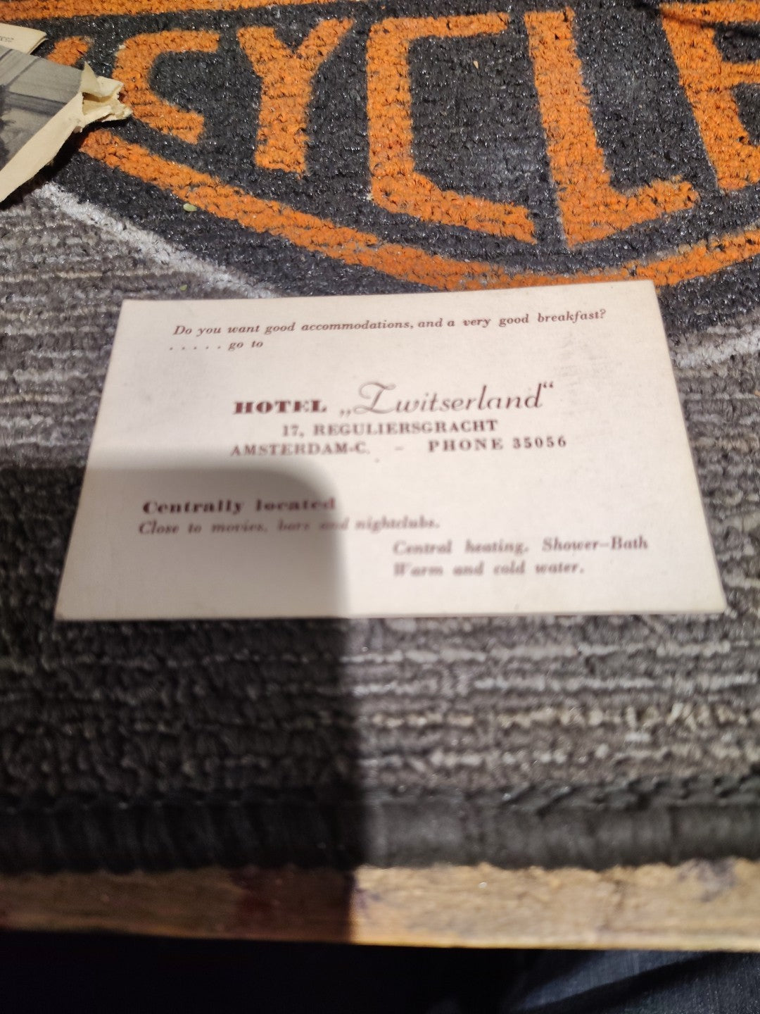 Amsterdam, Netherlands 1919 Switzerland Hotel Card Ww1  Broth Card