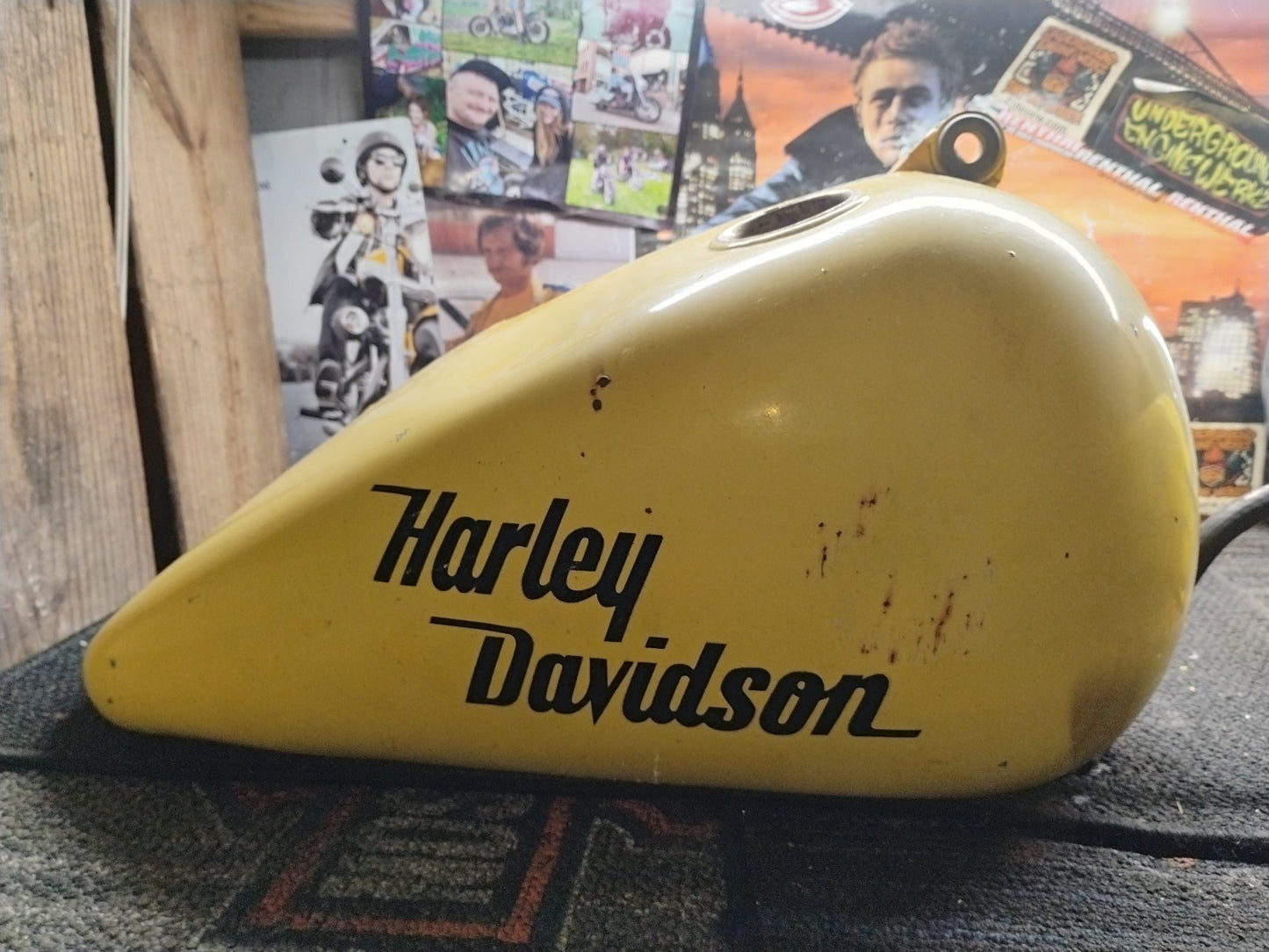 Harley-Davidson Peanut Gas Fuel Tank Yellow Black Script Logo OEM