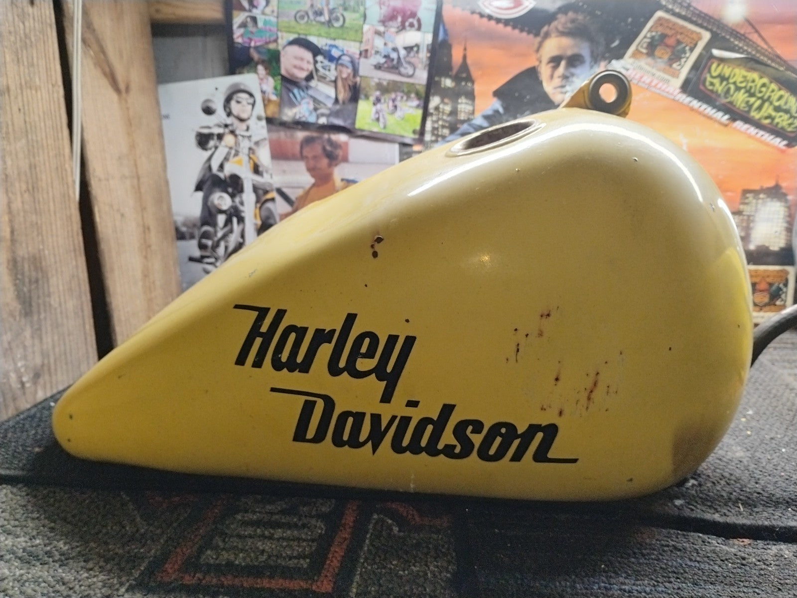 Harley-Davidson Peanut Gas Fuel Tank Yellow Black Script Logo OEM