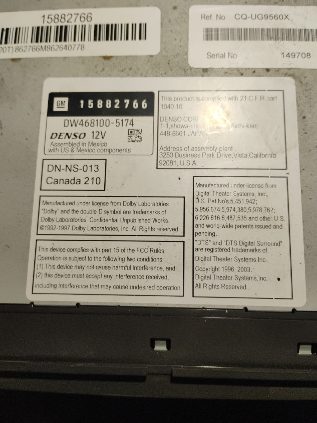 2010-2011 GMC SIERRA 1500/2500/3500 RADIO RECEIVER; PART# 20883056;(UNTESTED)