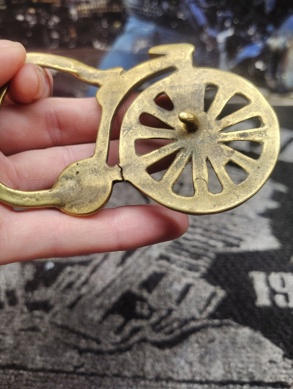 Vintage Solid Brass High Wheel Bicycle Belt Buckle Penny Farthing Cyclist
