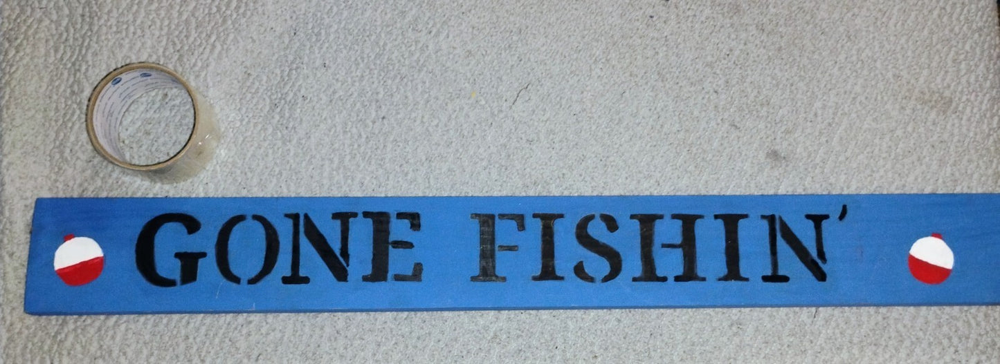 Large 36"x*" Gone Fishing Metal Sign Fish Bass Man Cave Lake House Cabin Rustic