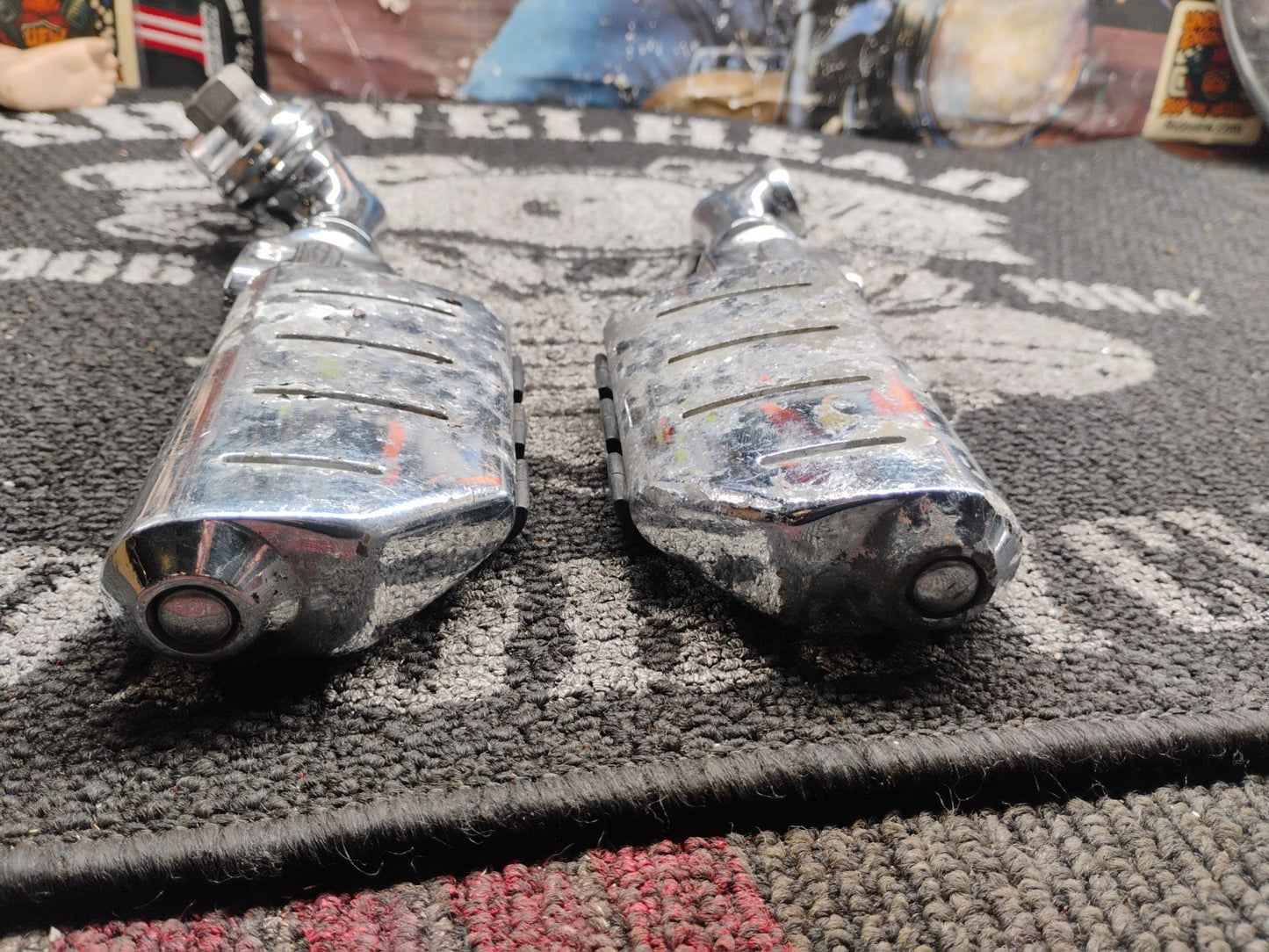 Chrome Highway Pegs w/ Clamps ISO Style Harley Touring Softail Dyna Engine Guard