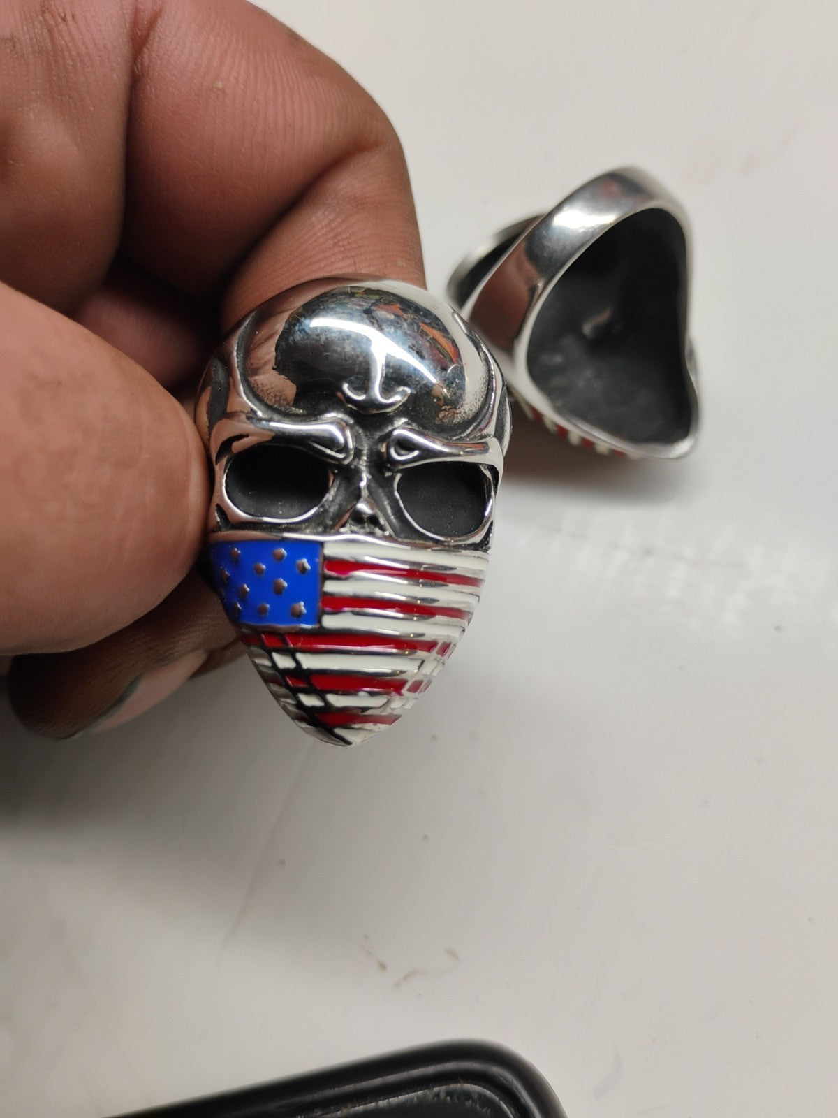Mens Large American Biker Skull Flag Mask Ring Stainless Steel Size 7-15 16 Gift