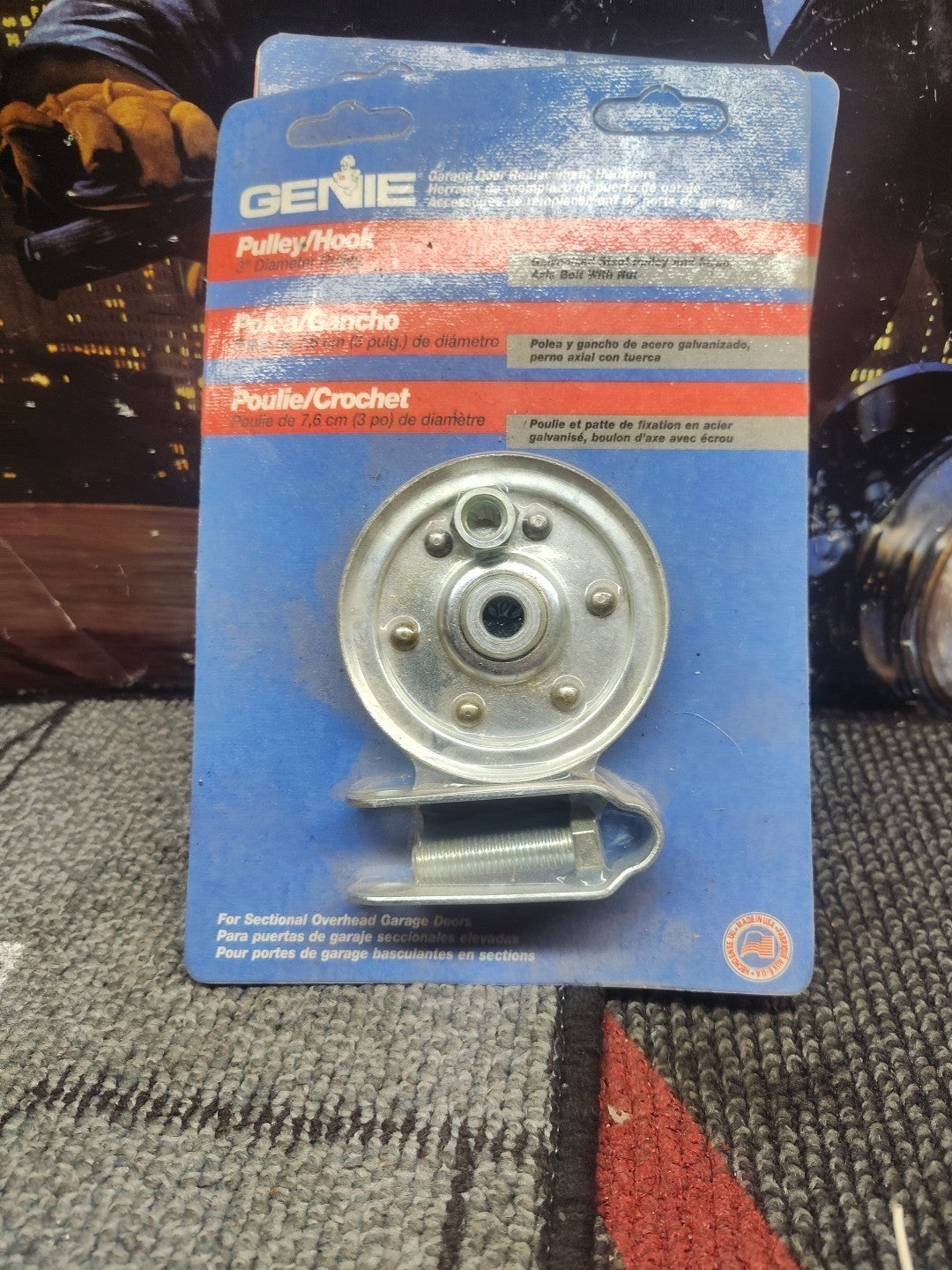 Genie 3" pulley Garage Door Pulley/Hook galvanized steel pulley Strap Axle bolt