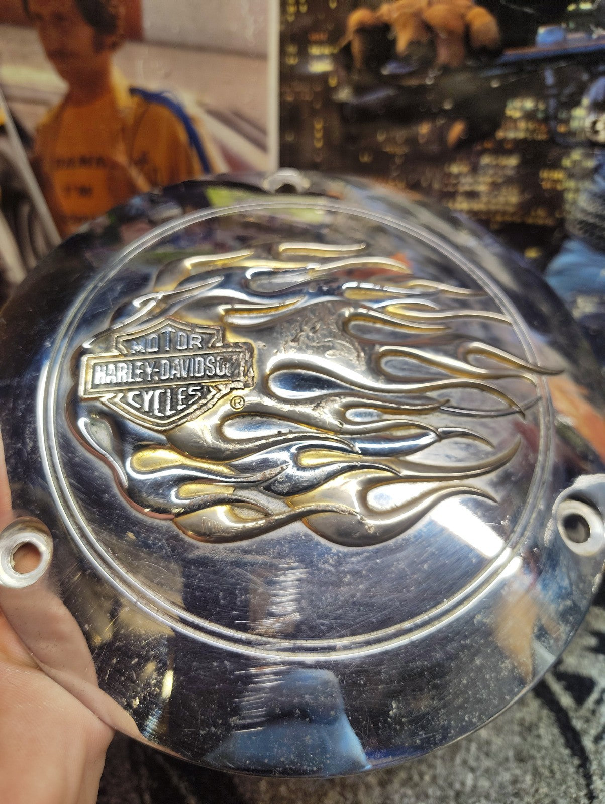 Custom Chrome Derby Cover Flames Harley-Davidson Big Twin FLH FLT FX 1965-1998