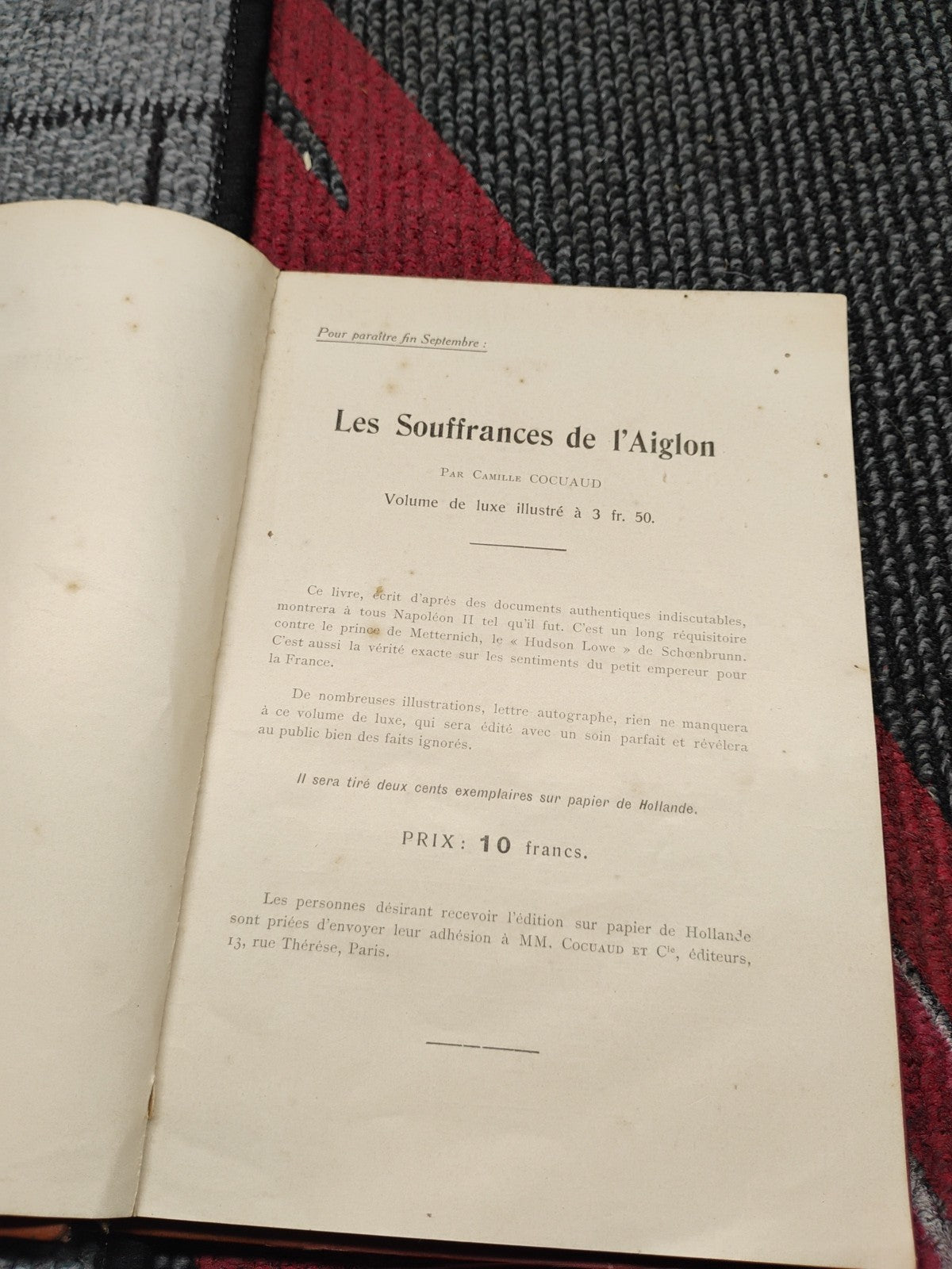  Mémoires de Napoléon 1er Tome X Comte Las Cases. Cocuaud Éditeurs. 
