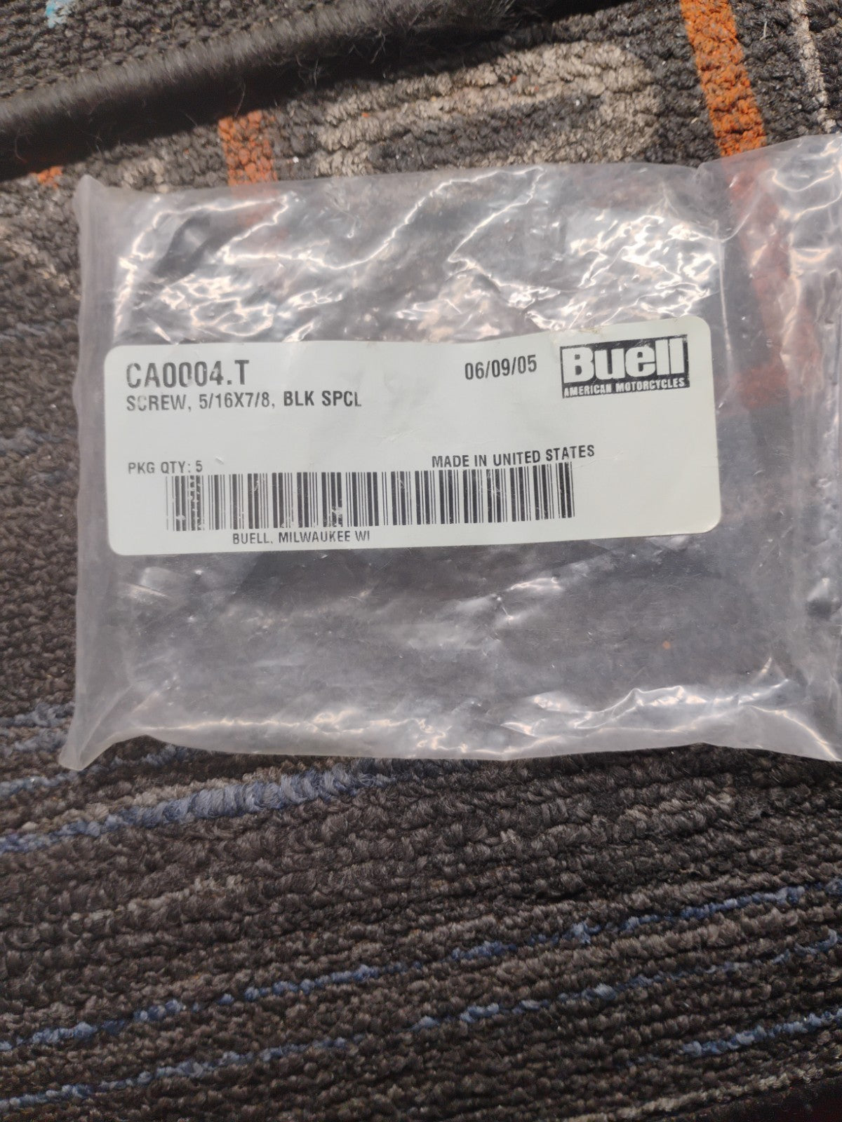 NOS OEM Buell CA0004.T Black Special Screw 5/16 x 7/8 Qty 5
