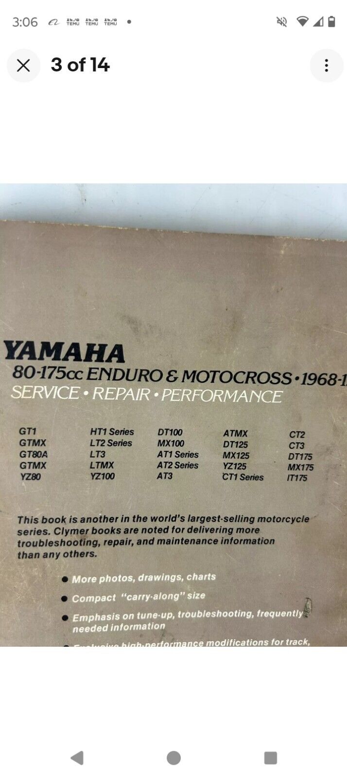 Clymer Yamaha 80-175cc Enduro Motocross 1968 to 1978 Service Repair Manual